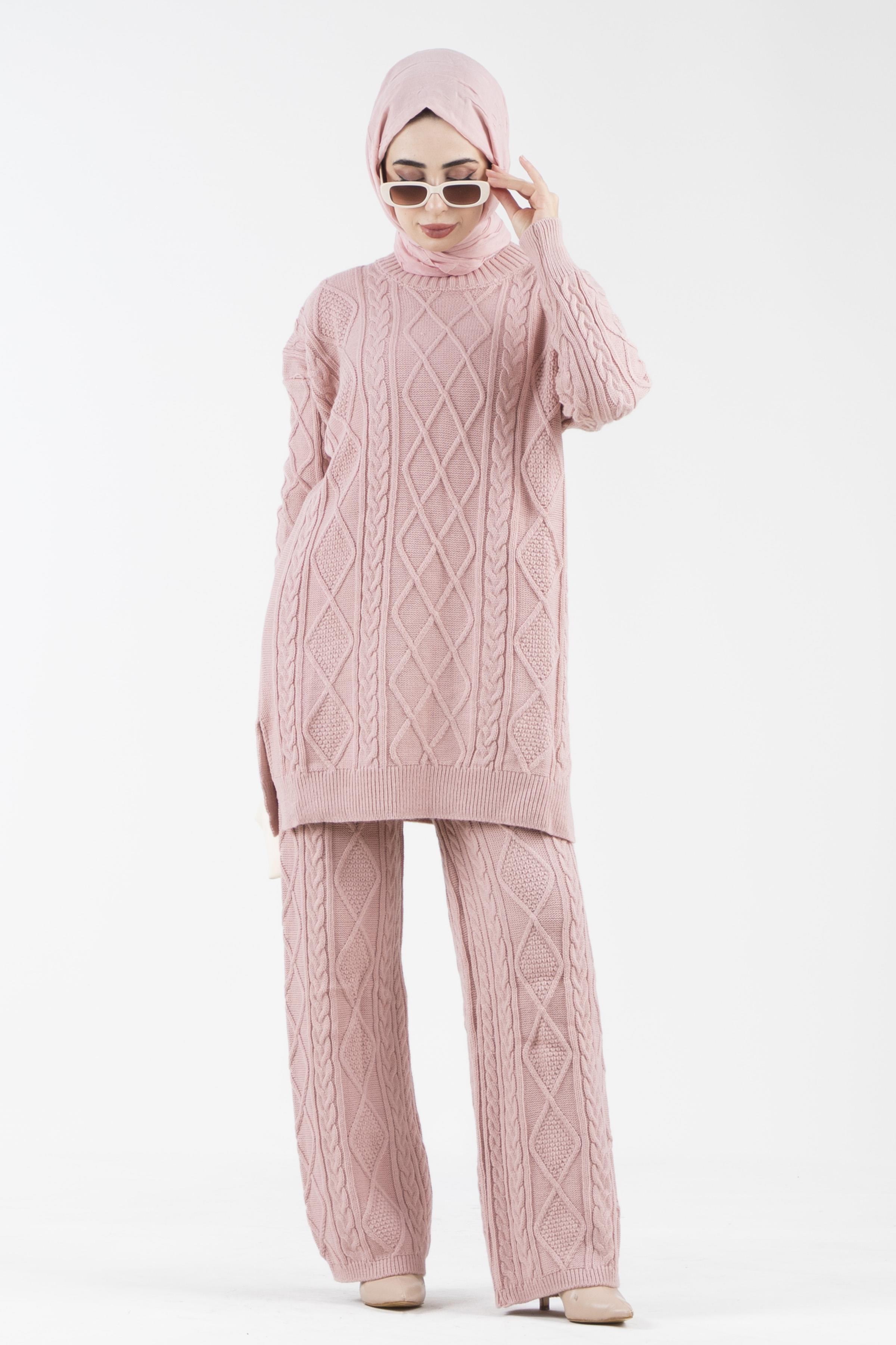 Baklava Model Triko Takım-Pembe