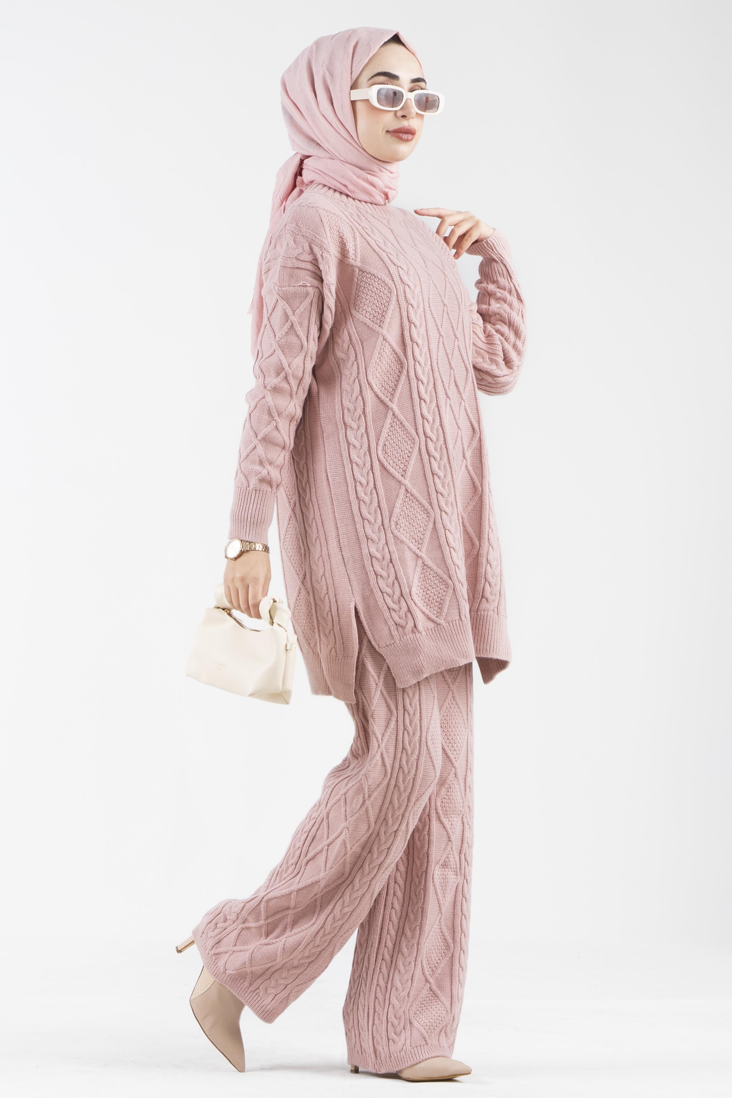 Baklava Model Triko Takım-Pembe