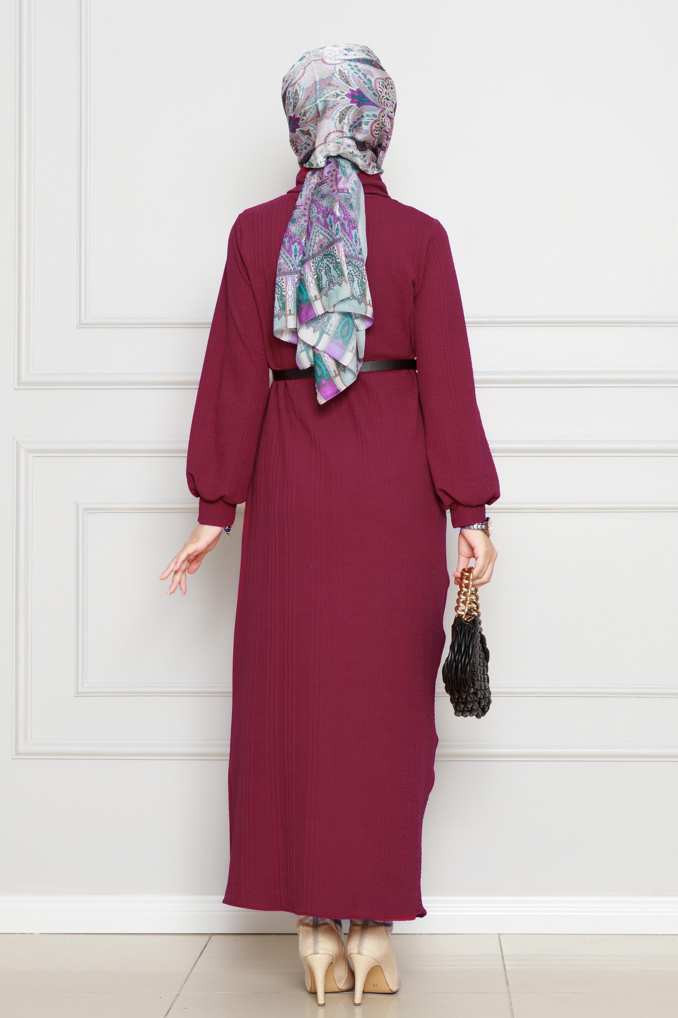 Modern belted dress-burgundy color