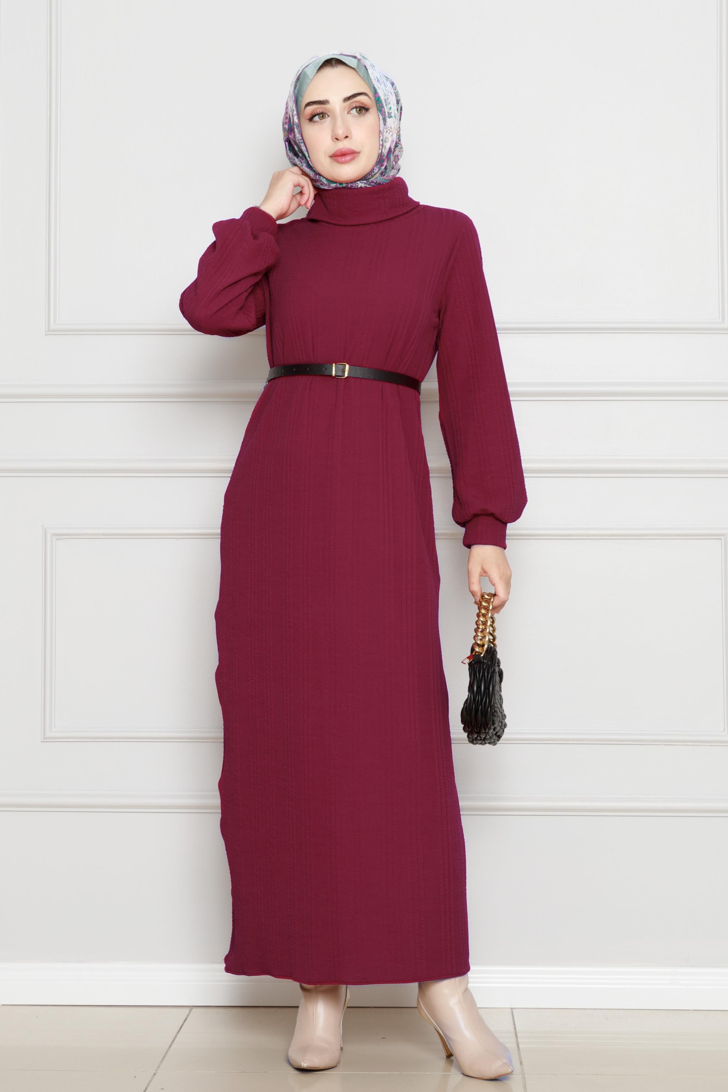 Modern belted dress-burgundy color