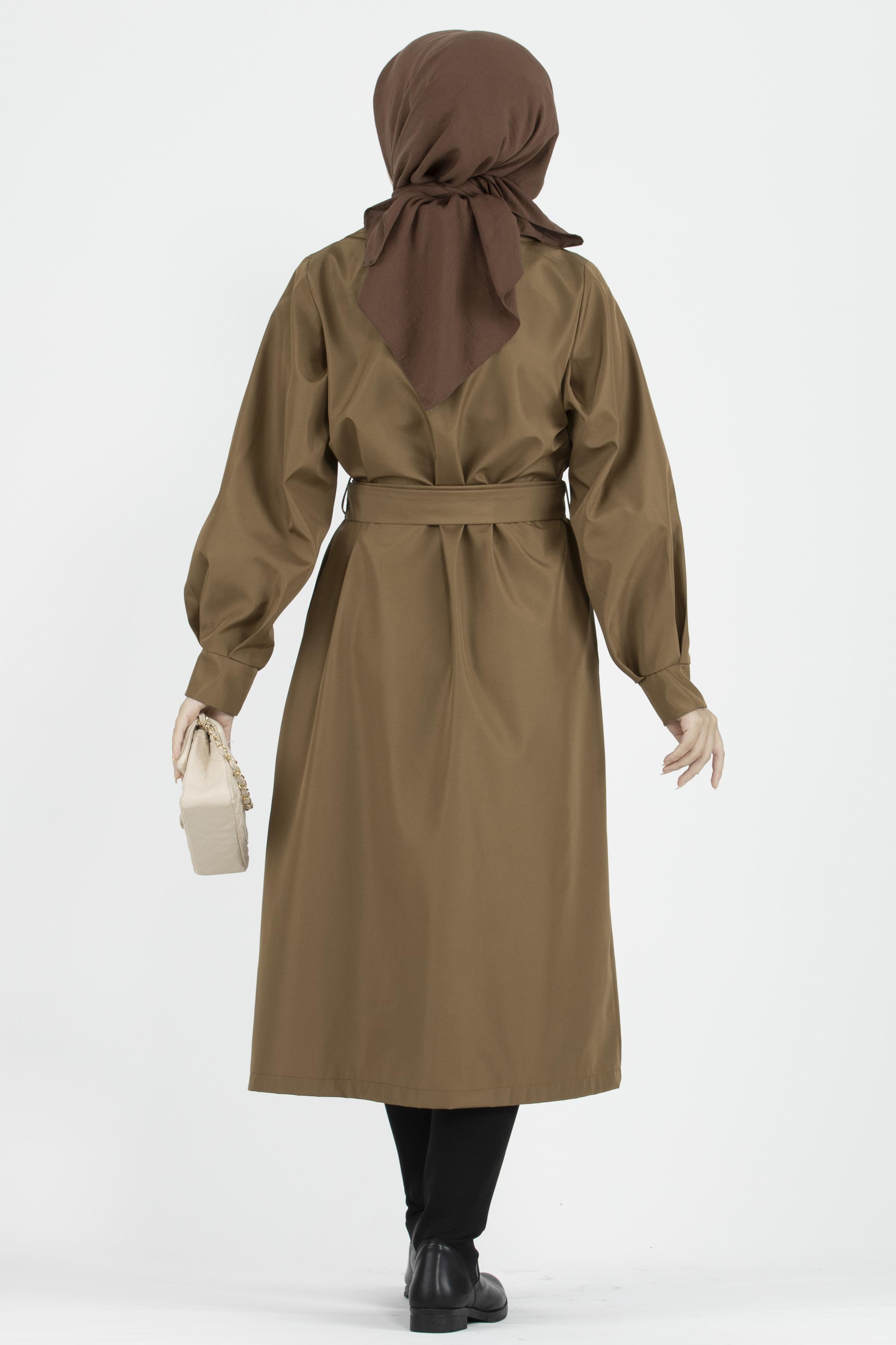 Balloon Sleeve Trench Coat-Tan