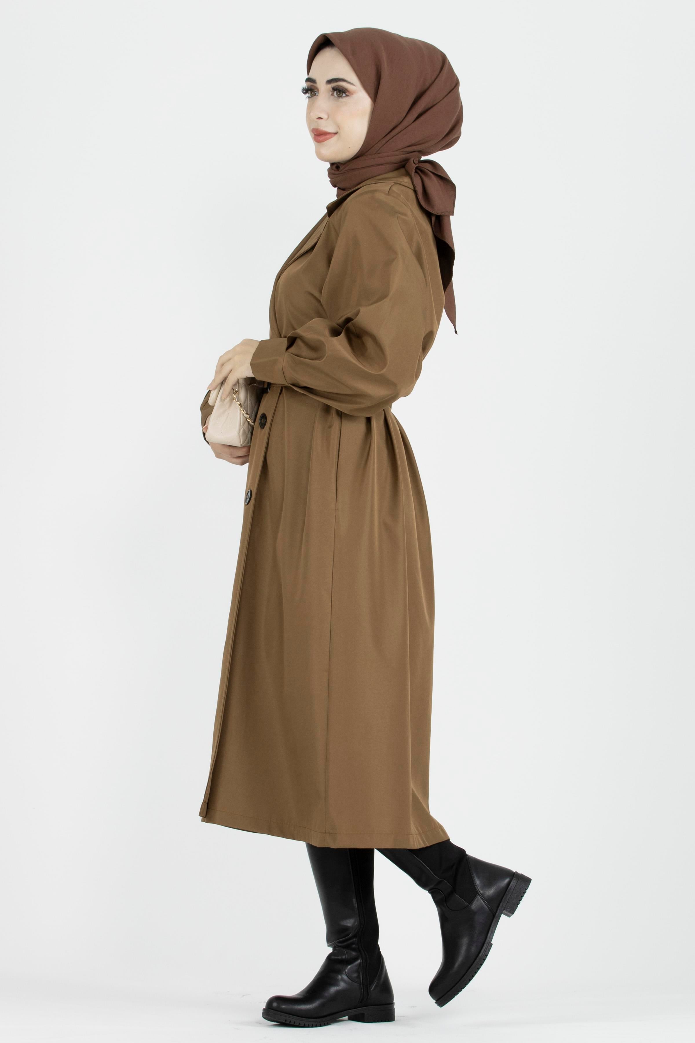 Balloon Sleeve Trench Coat-Tan