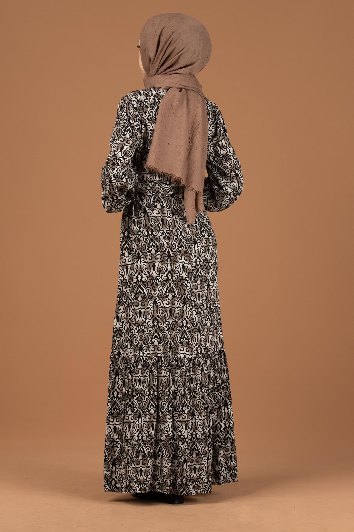 Baroque Patterned Viscose Dress-Black