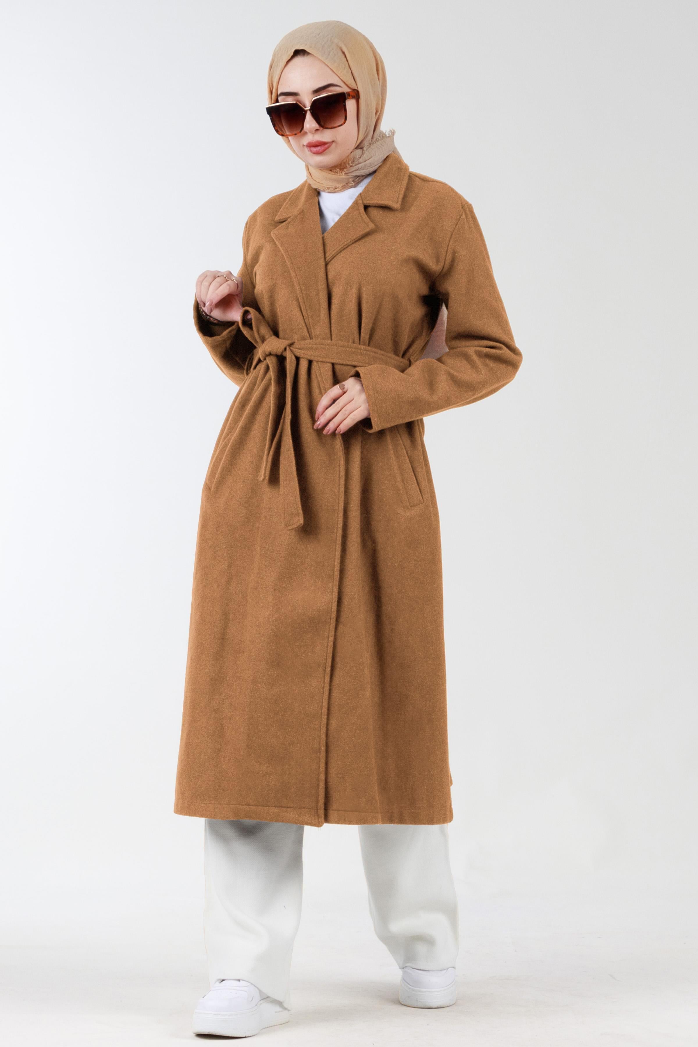 ترنشكوت منسوجة بحزام على الخصر-اللون العسلي