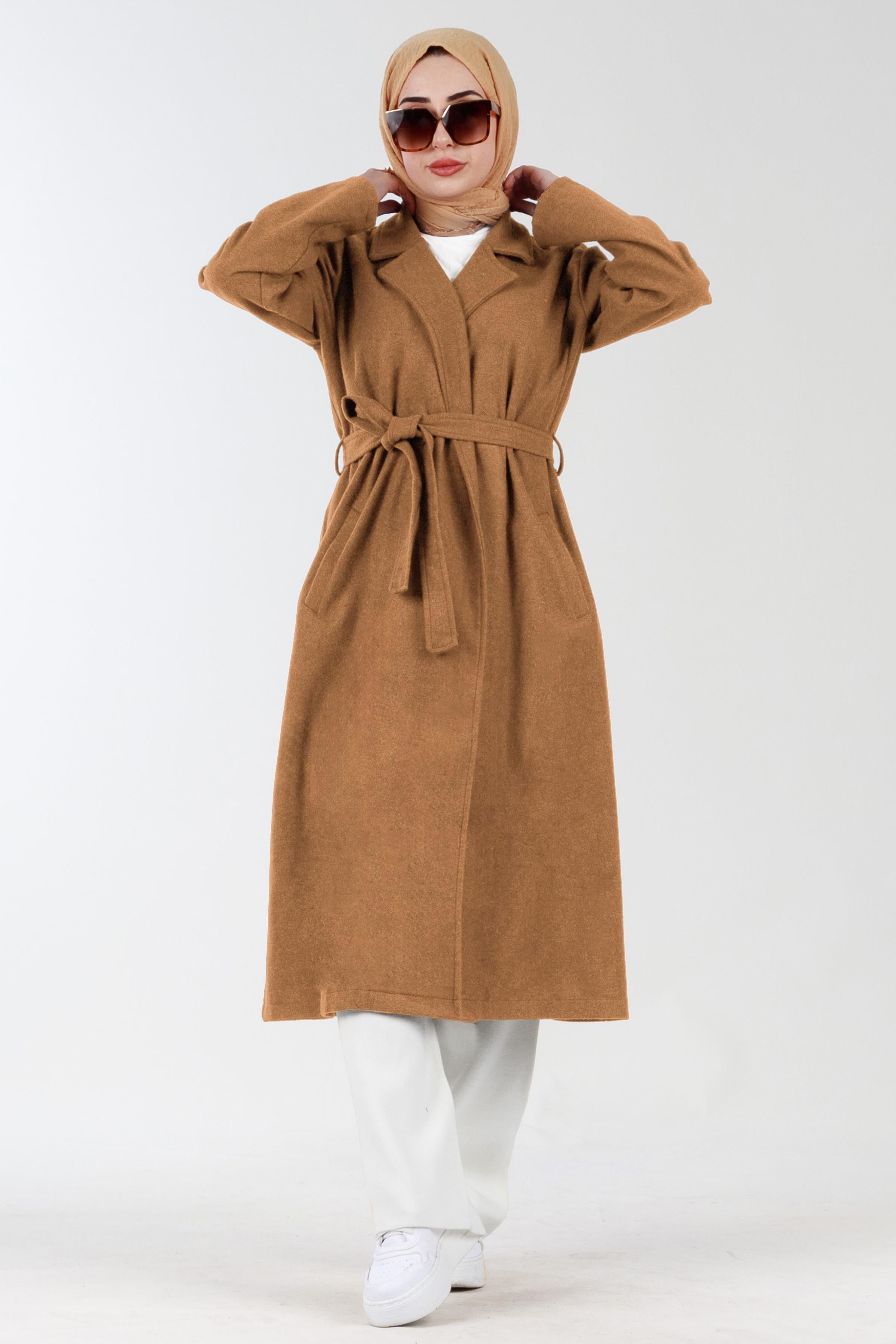 ترنشكوت منسوجة بحزام على الخصر-اللون العسلي