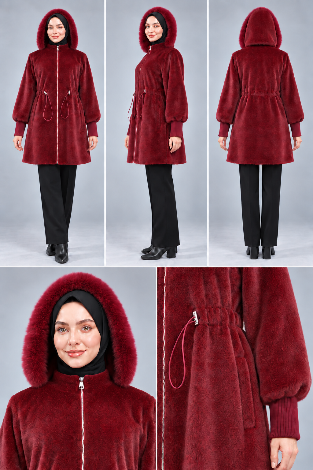 Beli İçten Tünelli Kapüşonlu Kap-BORDO