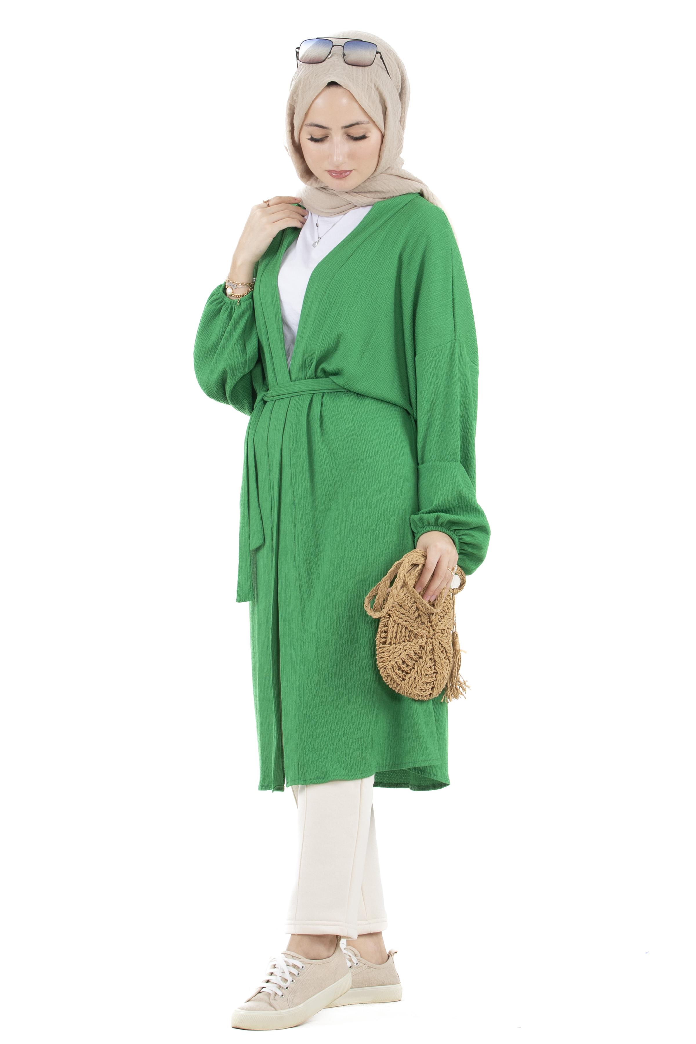 Beli Kemerli Bürümcük Kimono-Benetton yeşili
