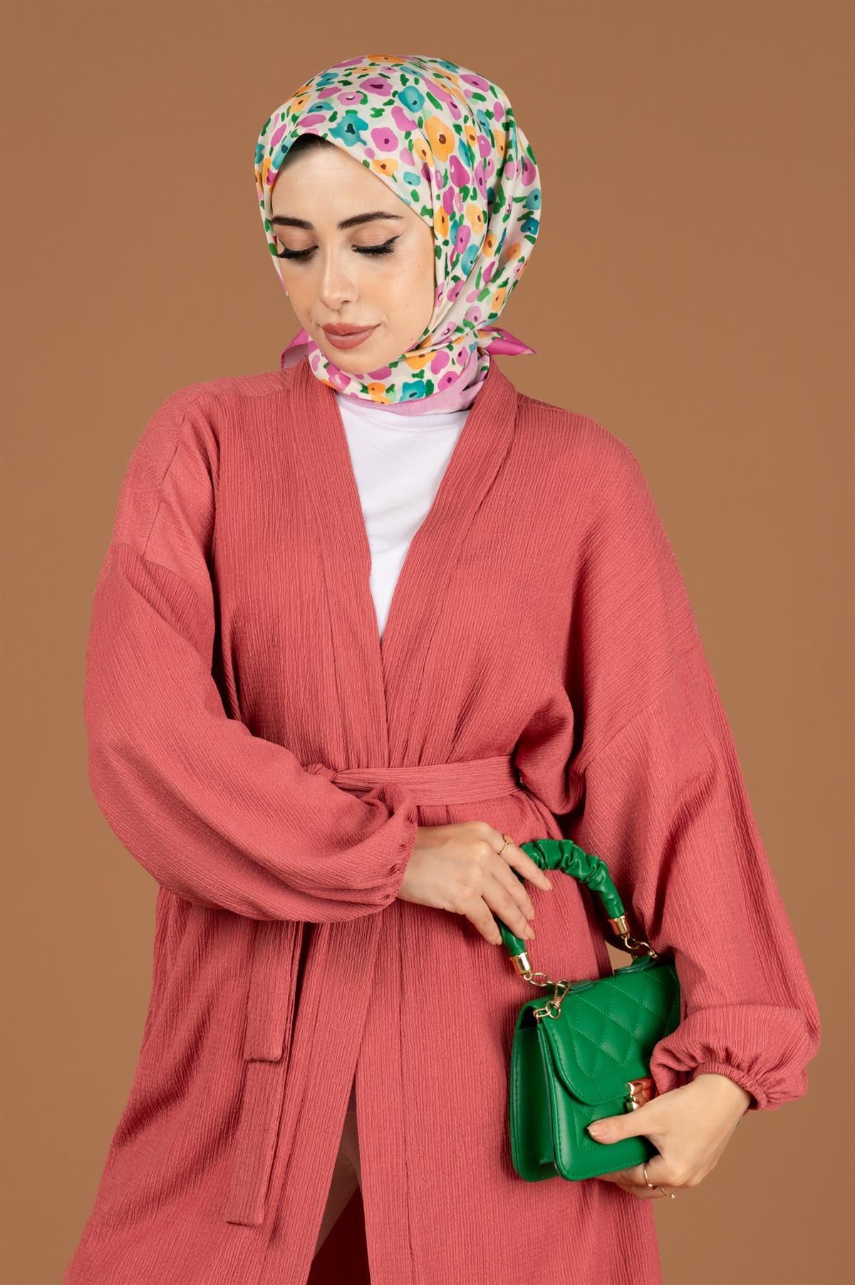 Beli Kemerli Bürümcük Kimono-Gül Kurusu