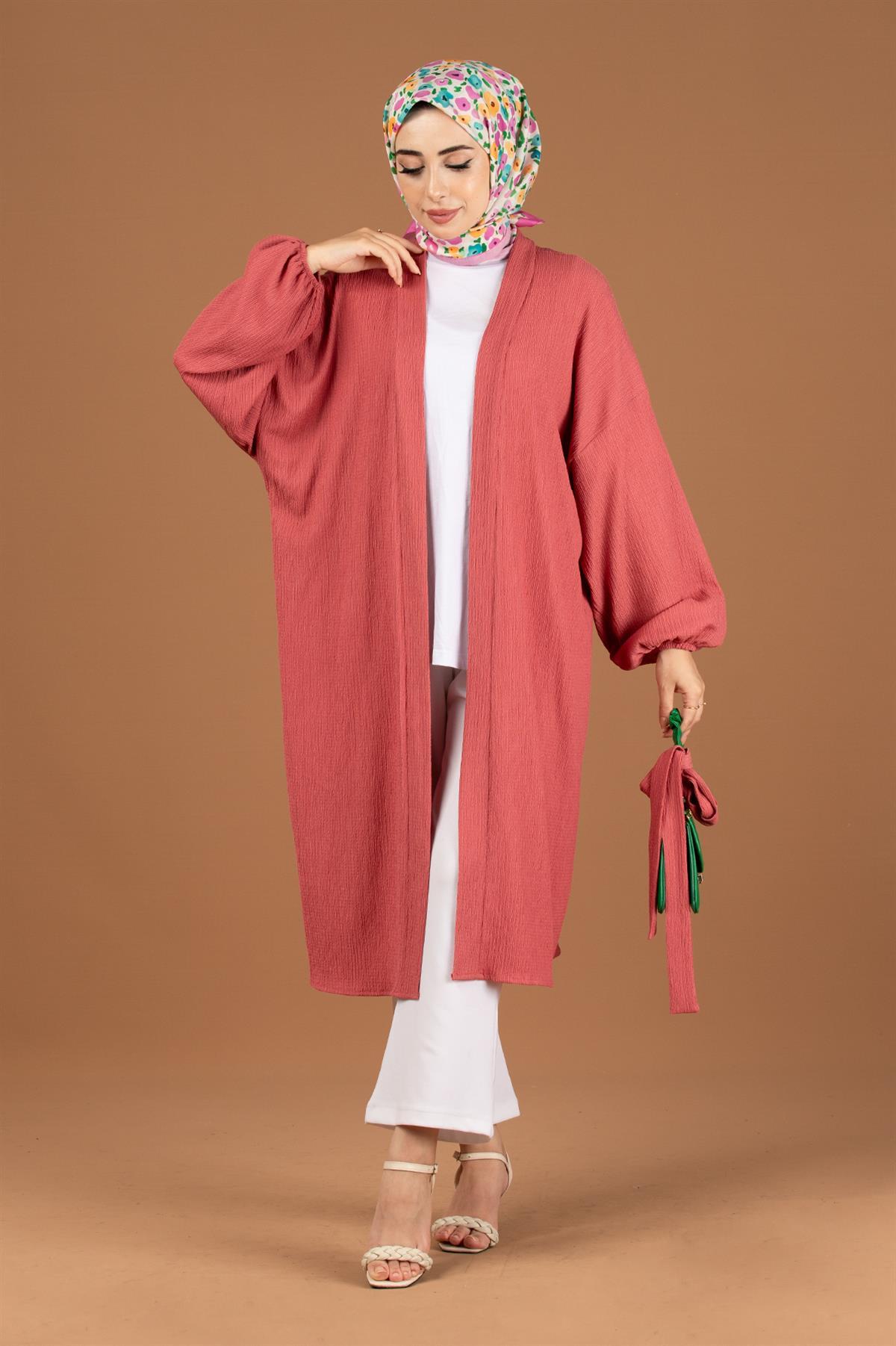 Beli Kemerli Bürümcük Kimono-Gül Kurusu