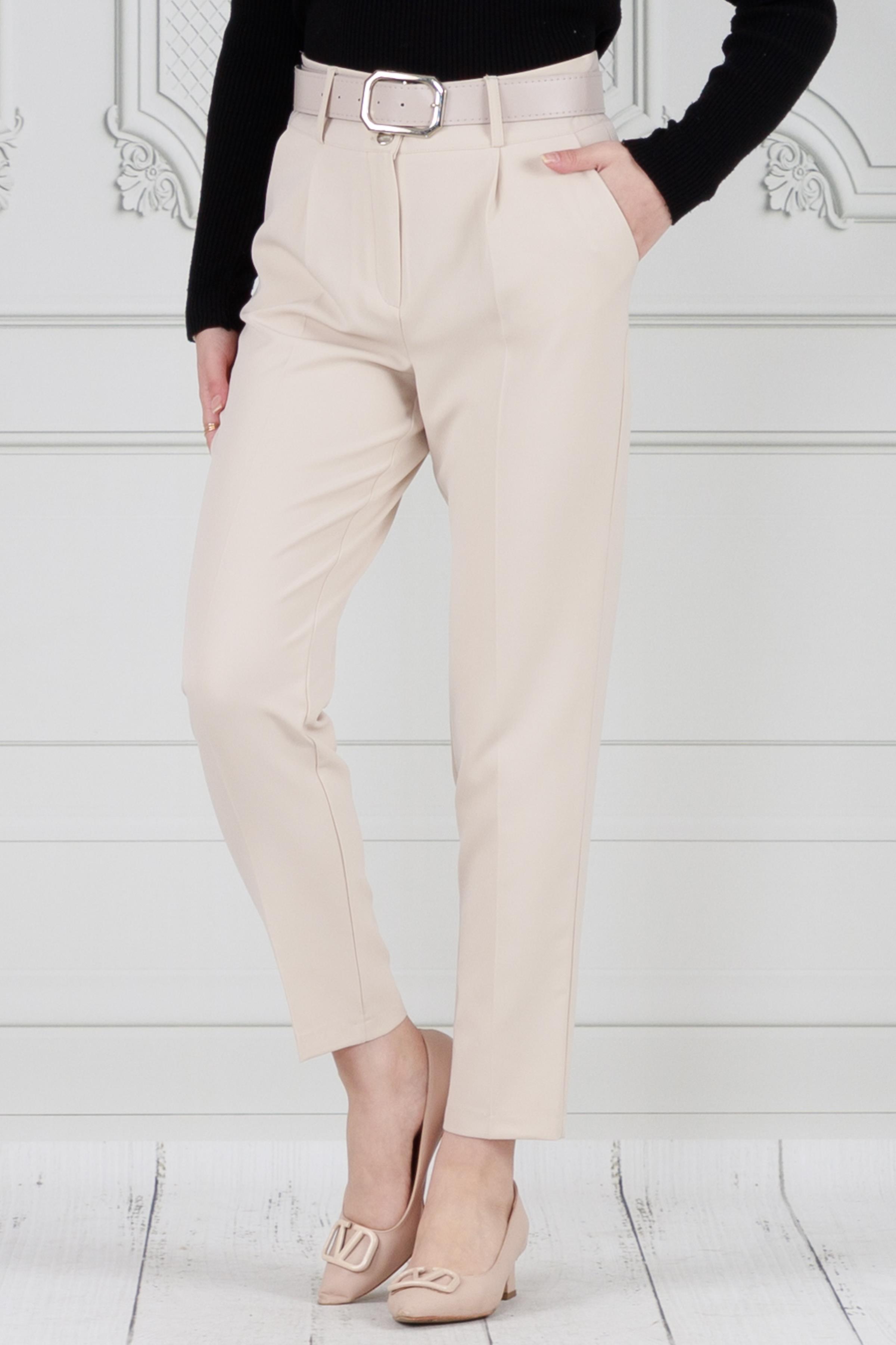 Beli Kemerli Kalem Pantolon-Bej