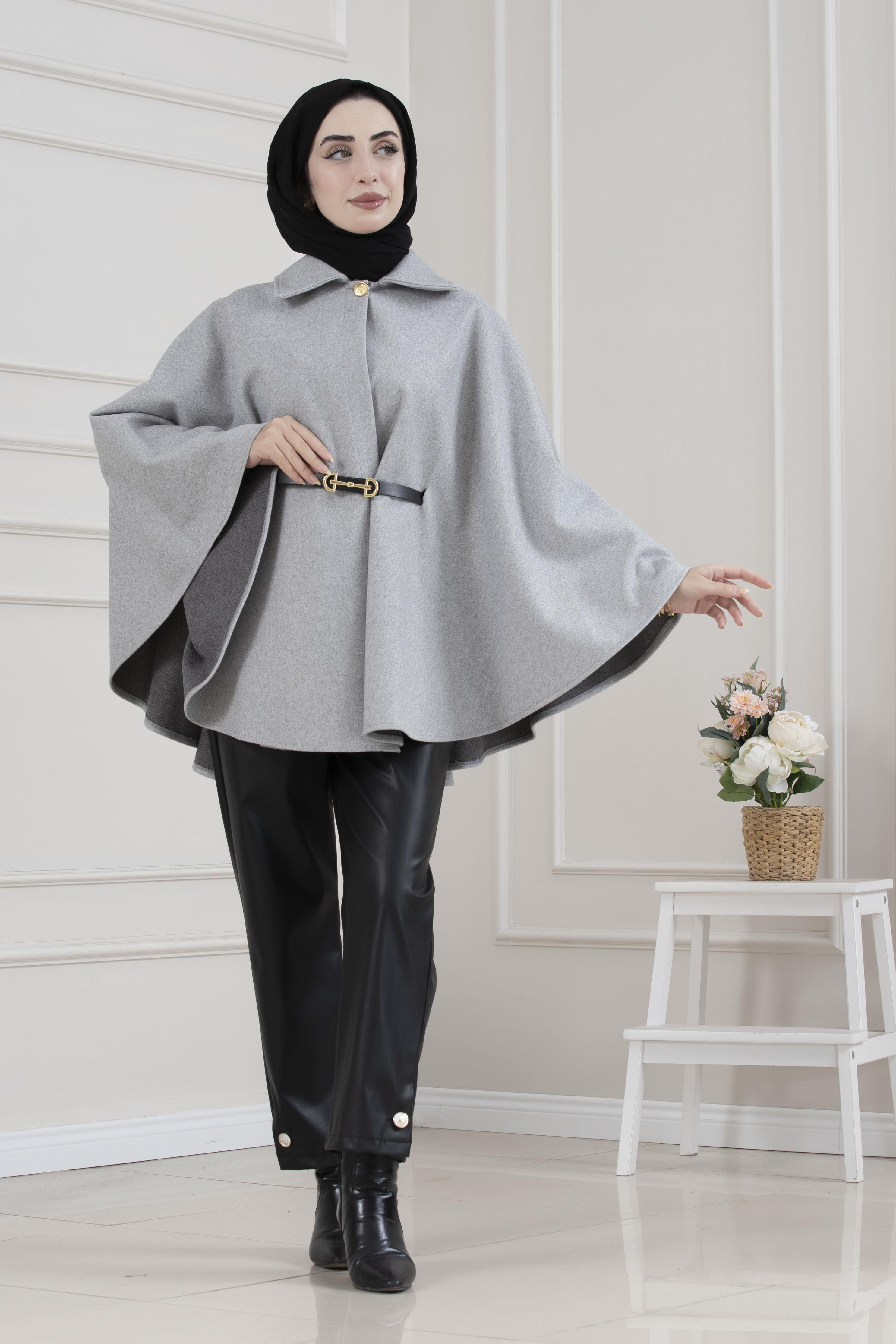 Beli Kemerli Kaşe Panço-KOYU GRİ