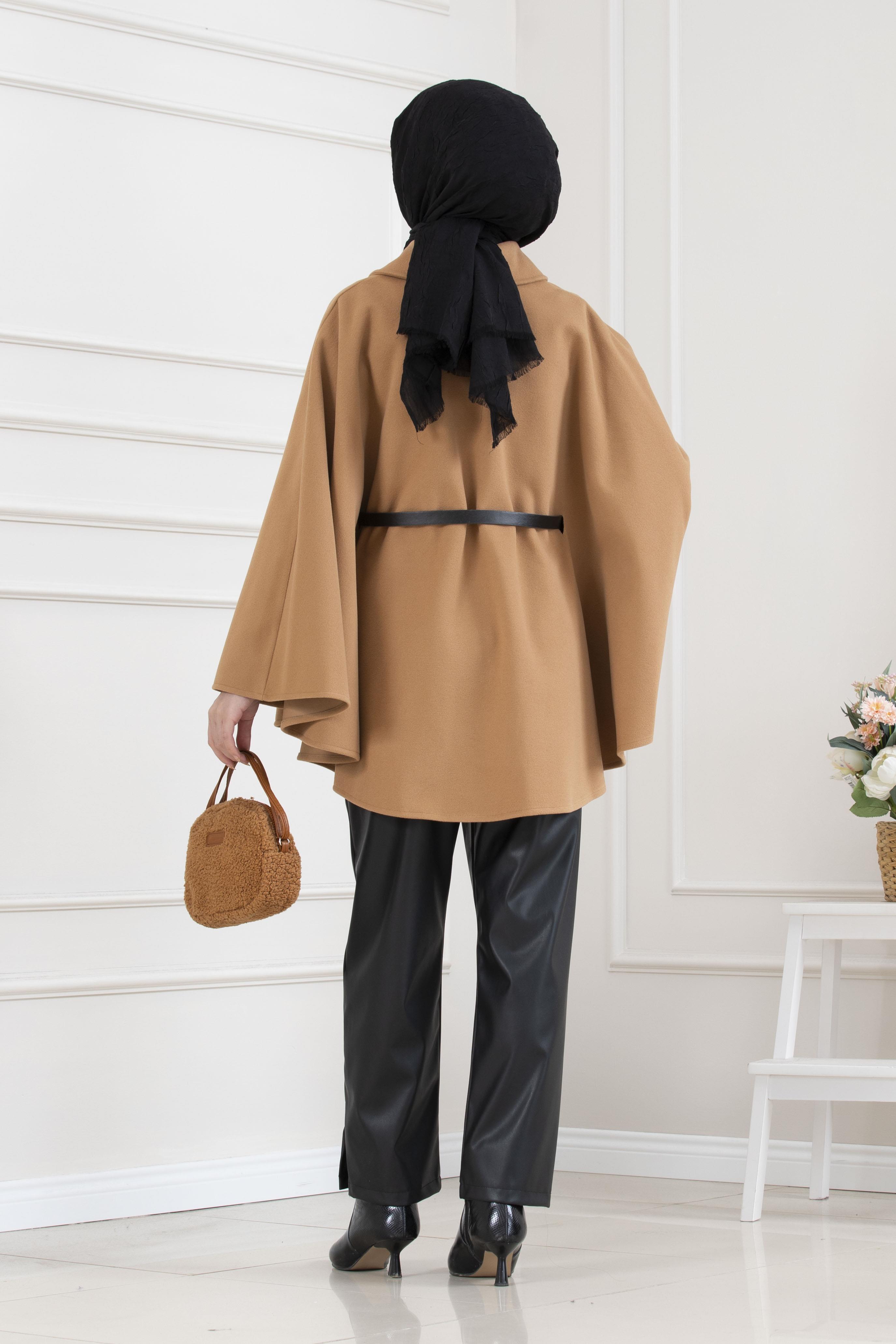 Beli Kemerli Kaşe Panço-TABA