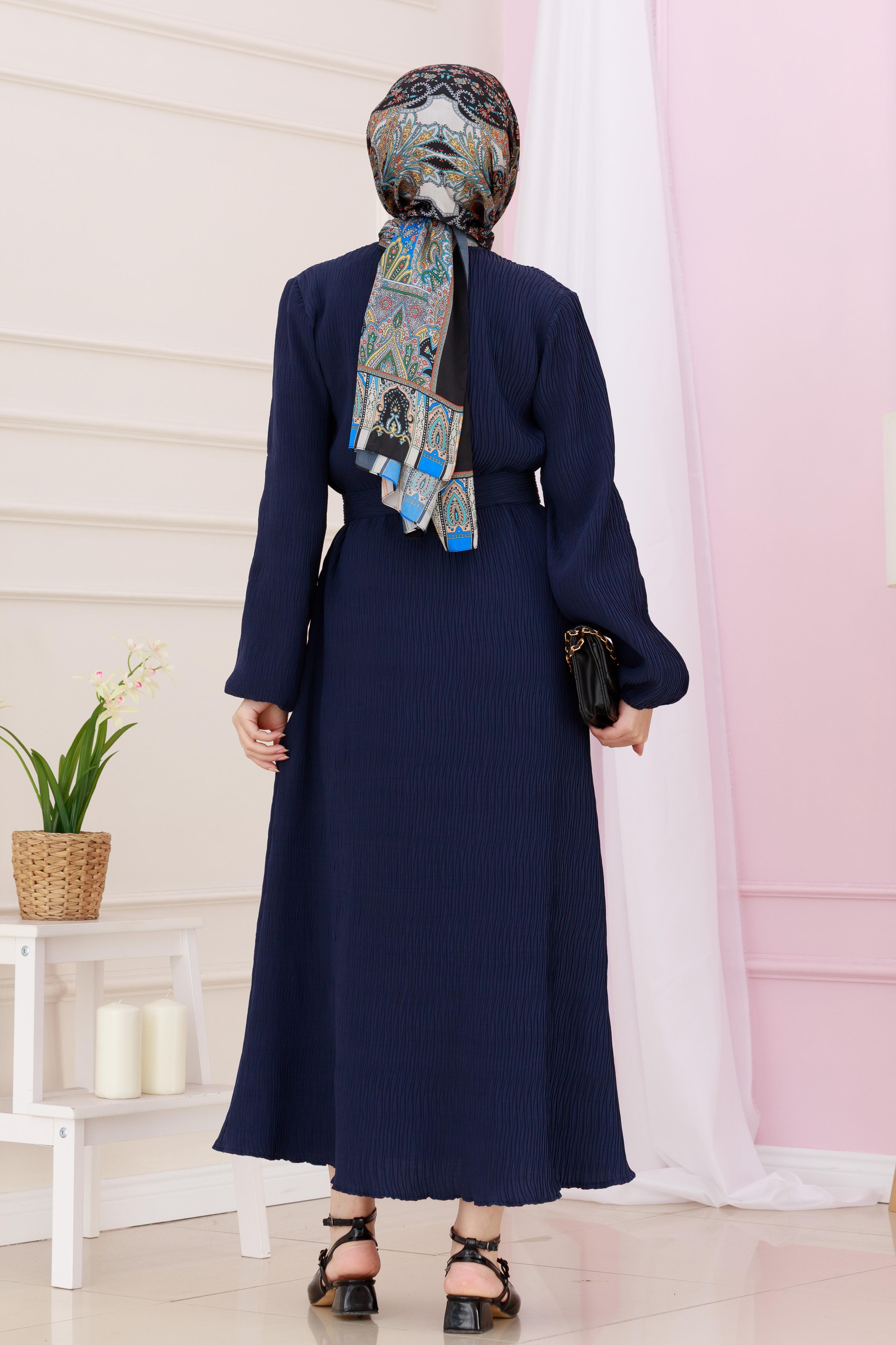 Luna Dress with Belt-blue navy color