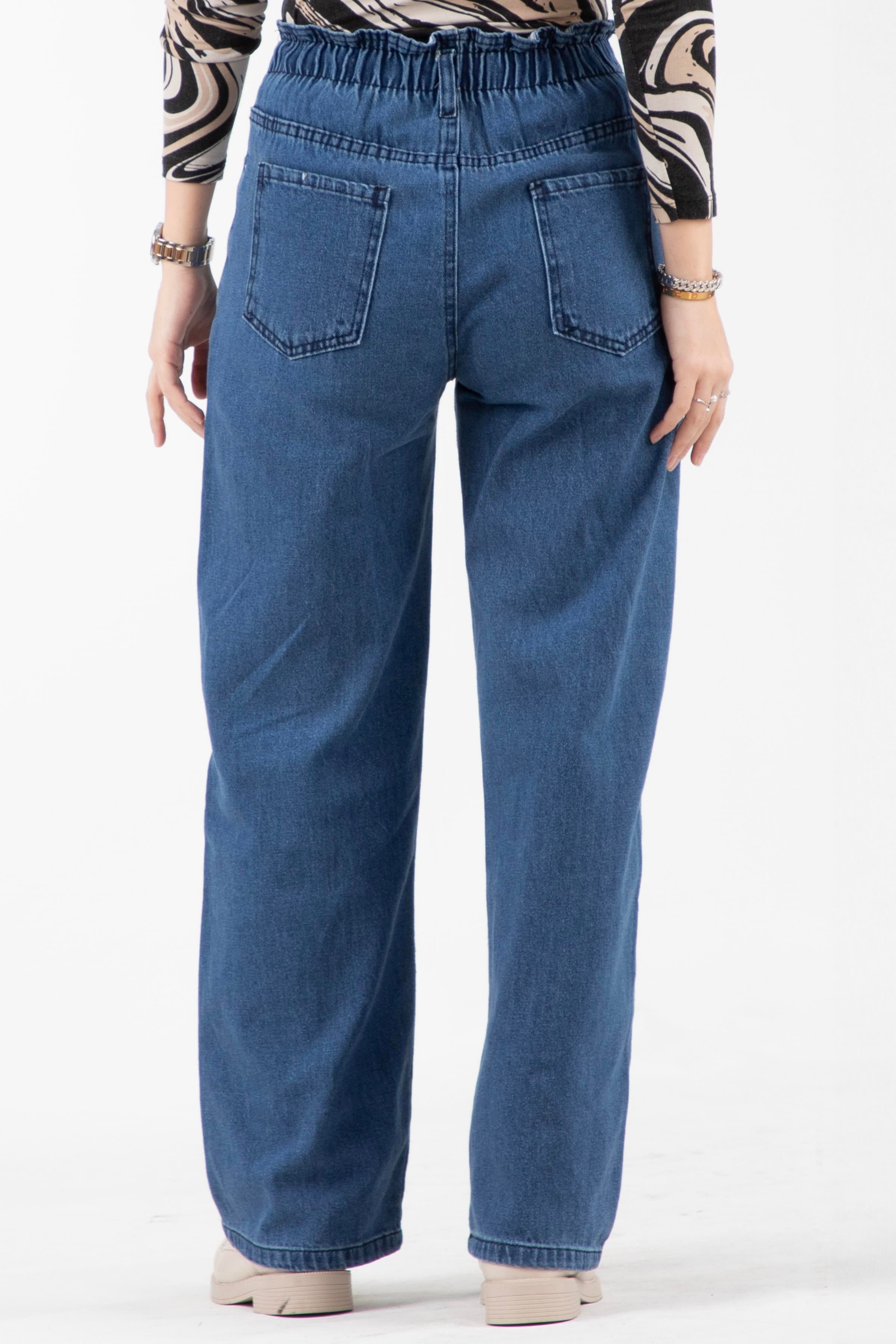 lastic Waist Denim Pants - Blue,