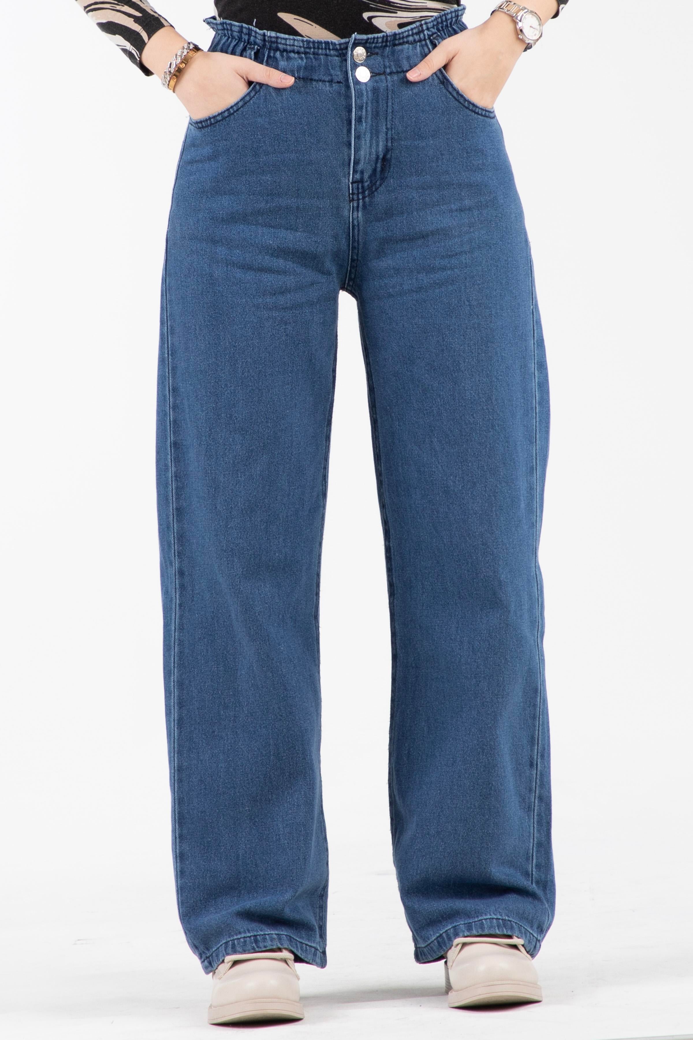 lastic Waist Denim Pants - Blue,