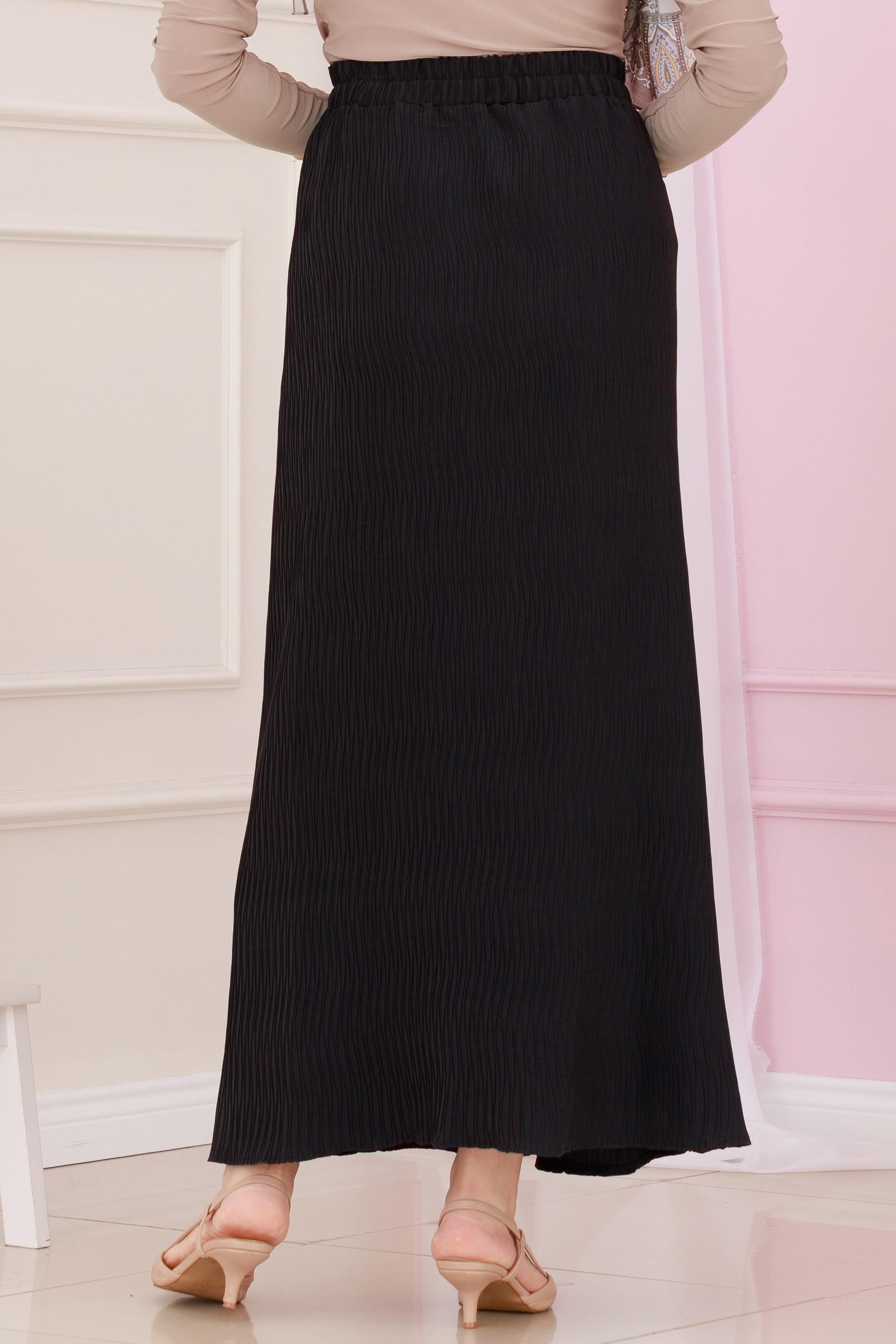 Elastic Waist Side Zipper Detail Skirt-Black color
