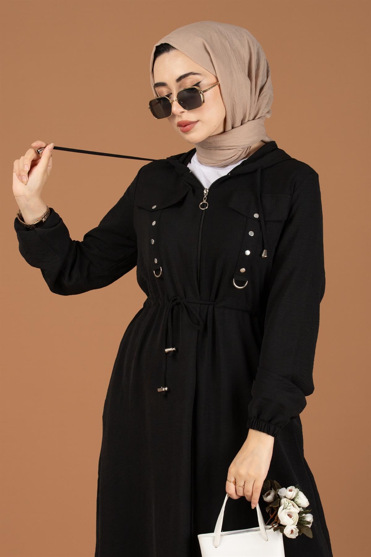 Waist Tunnel Abaya-Black