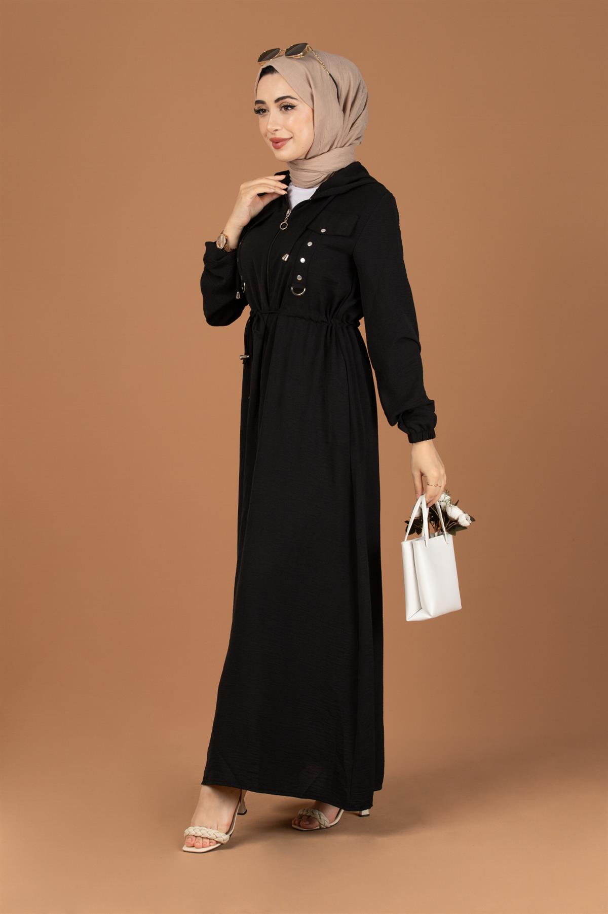 Waist Tunnel Abaya-Black