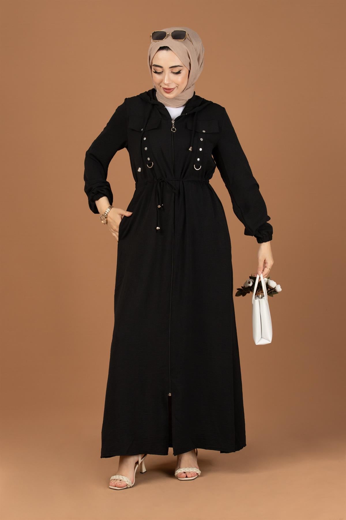 Waist Tunnel Abaya-Black