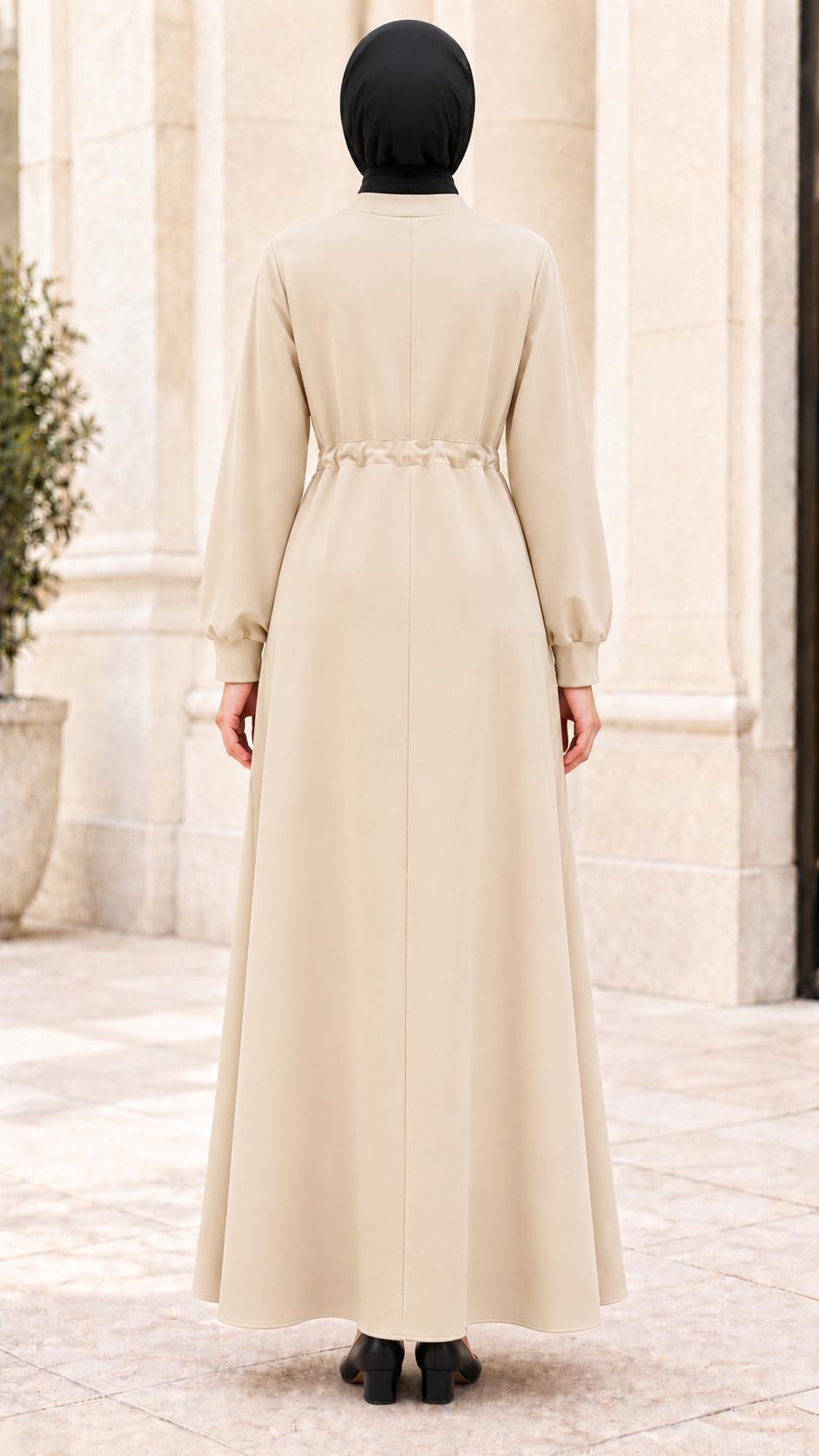 Dress with belt at the waist - Beige Color