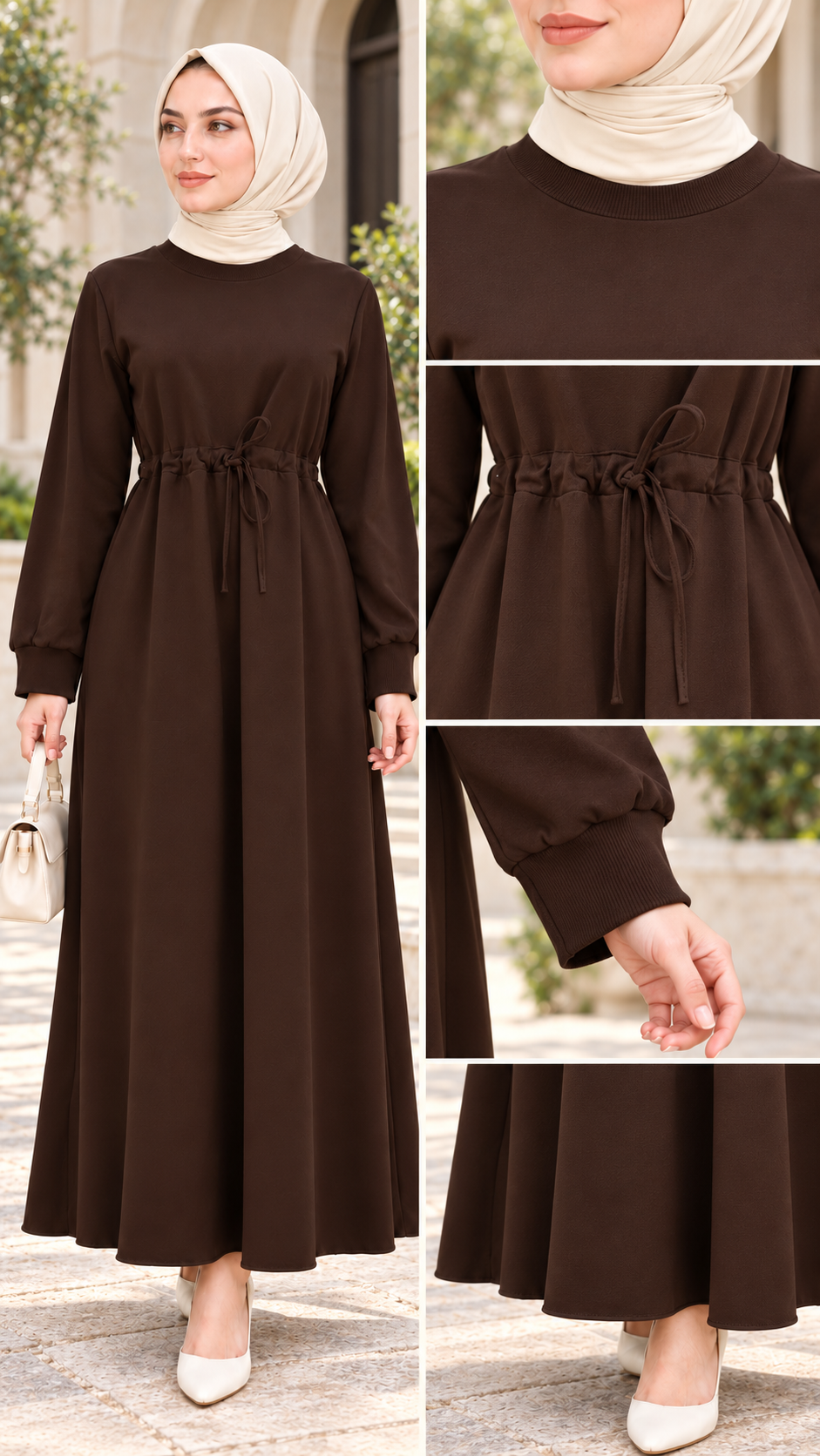 Dress with belt at the waist - Brown Color