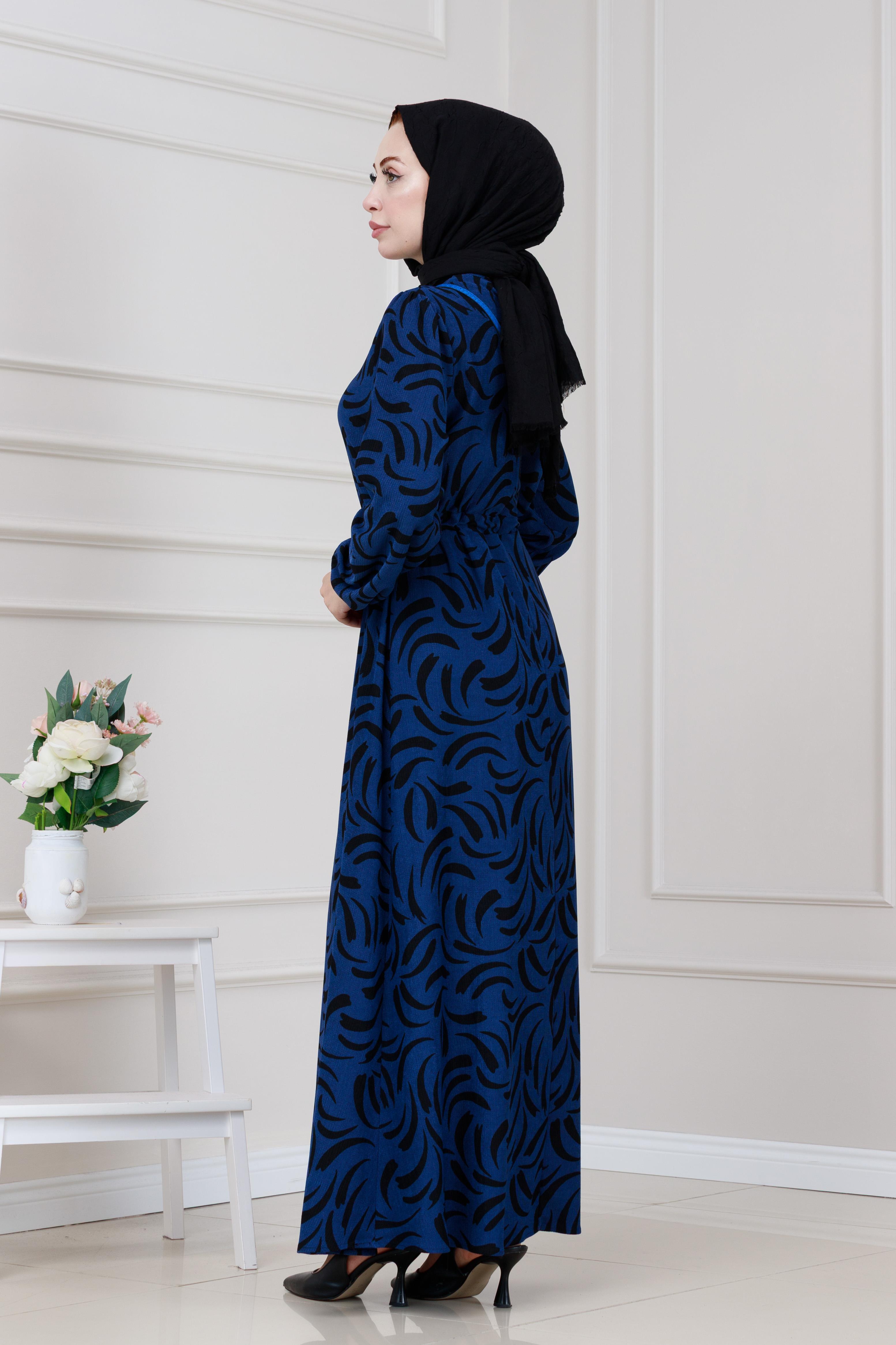 Beli Tünelli Karin Elbise-Saks Mavi