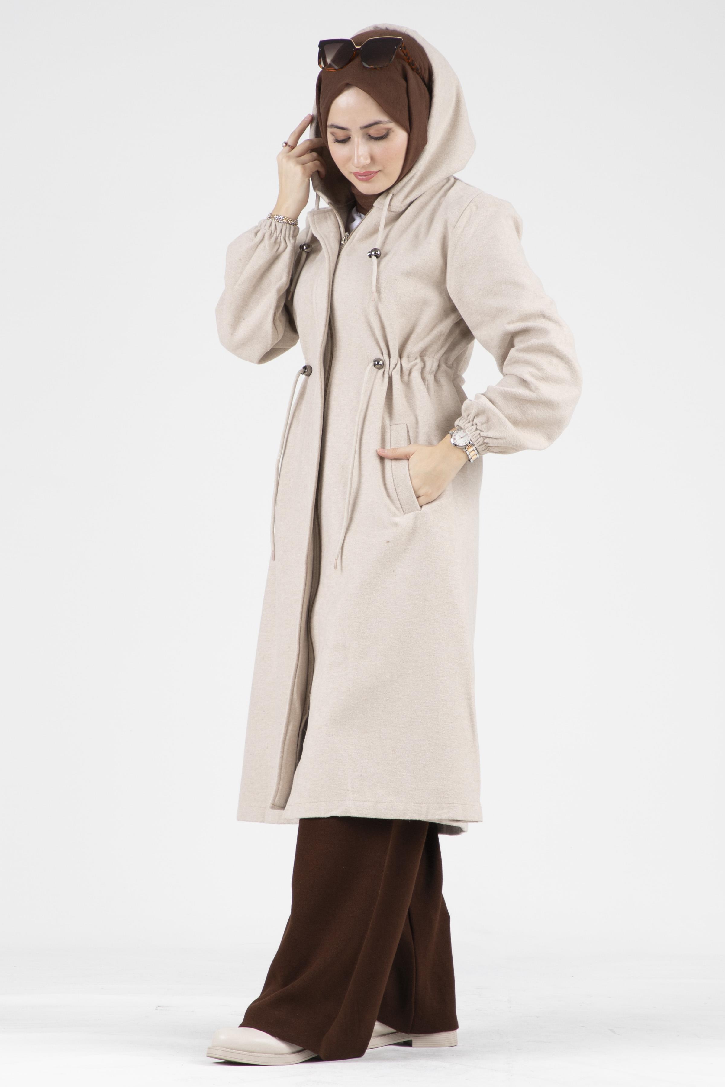 Waist Tunnel Woolen Coat-beige