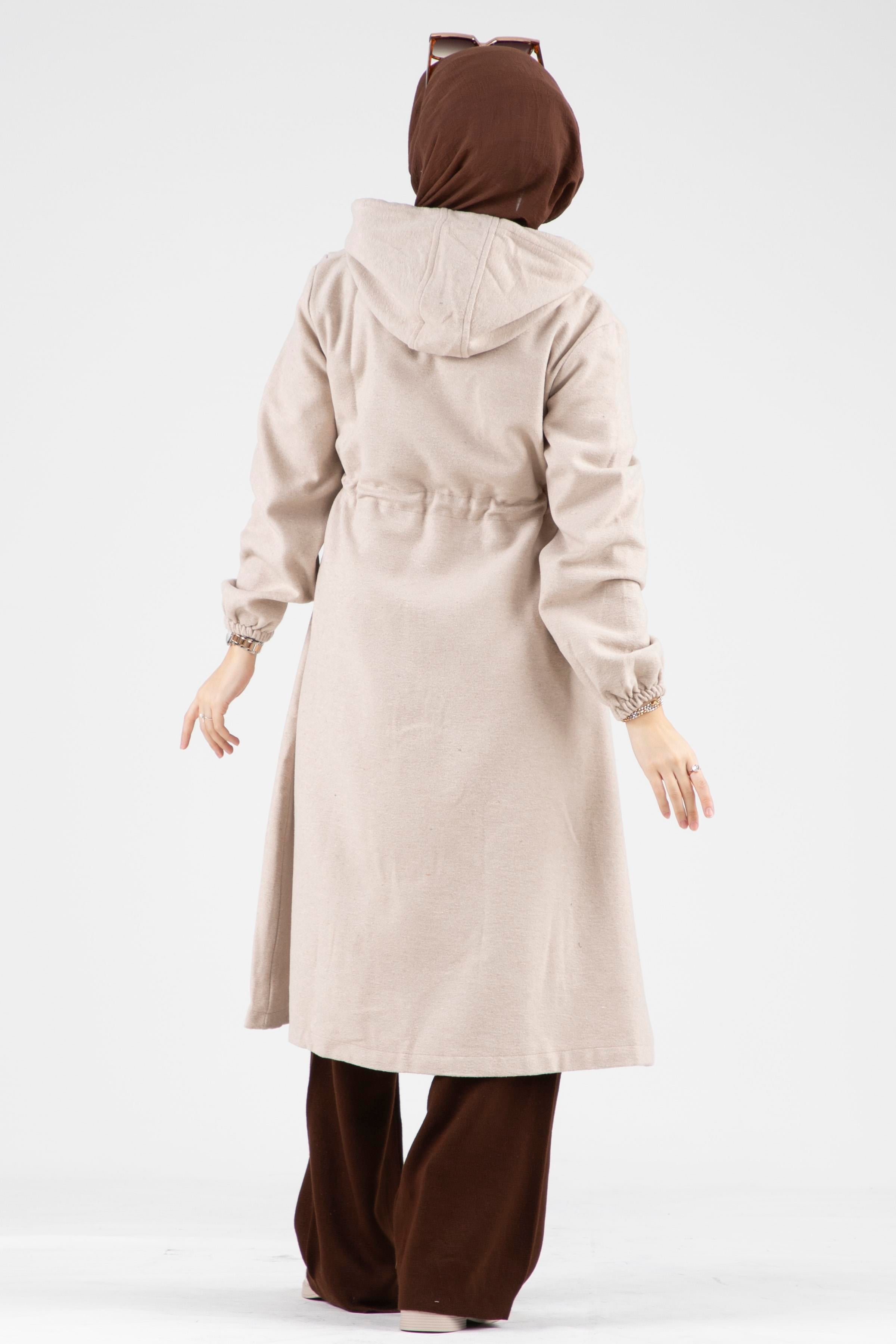 Waist Tunnel Woolen Coat-beige