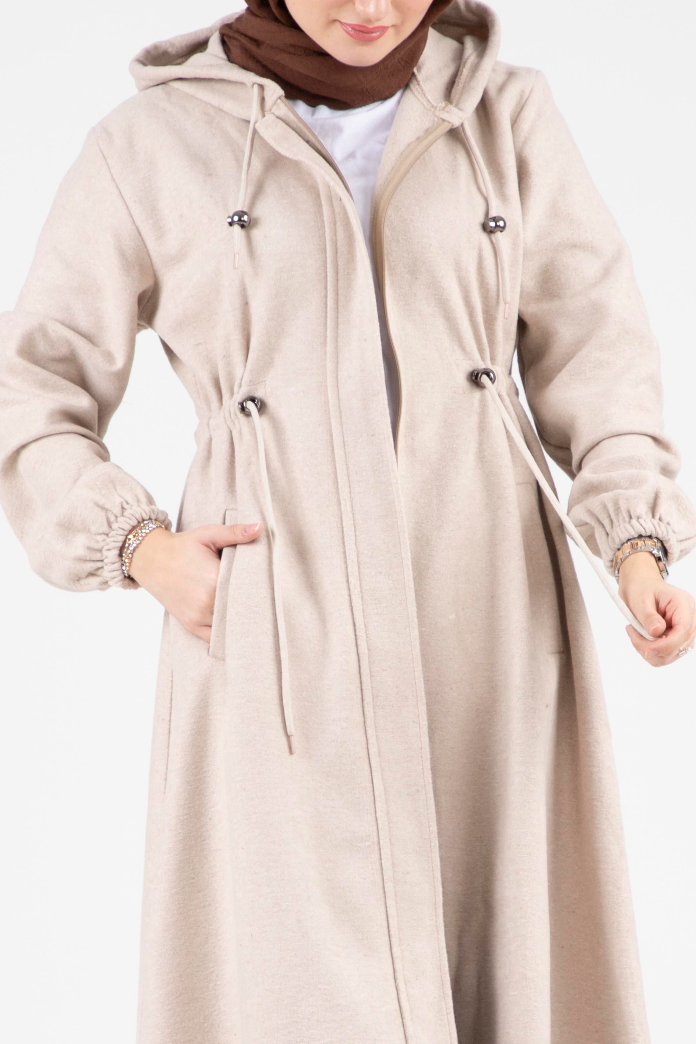 Waist Tunnel Woolen Coat-beige