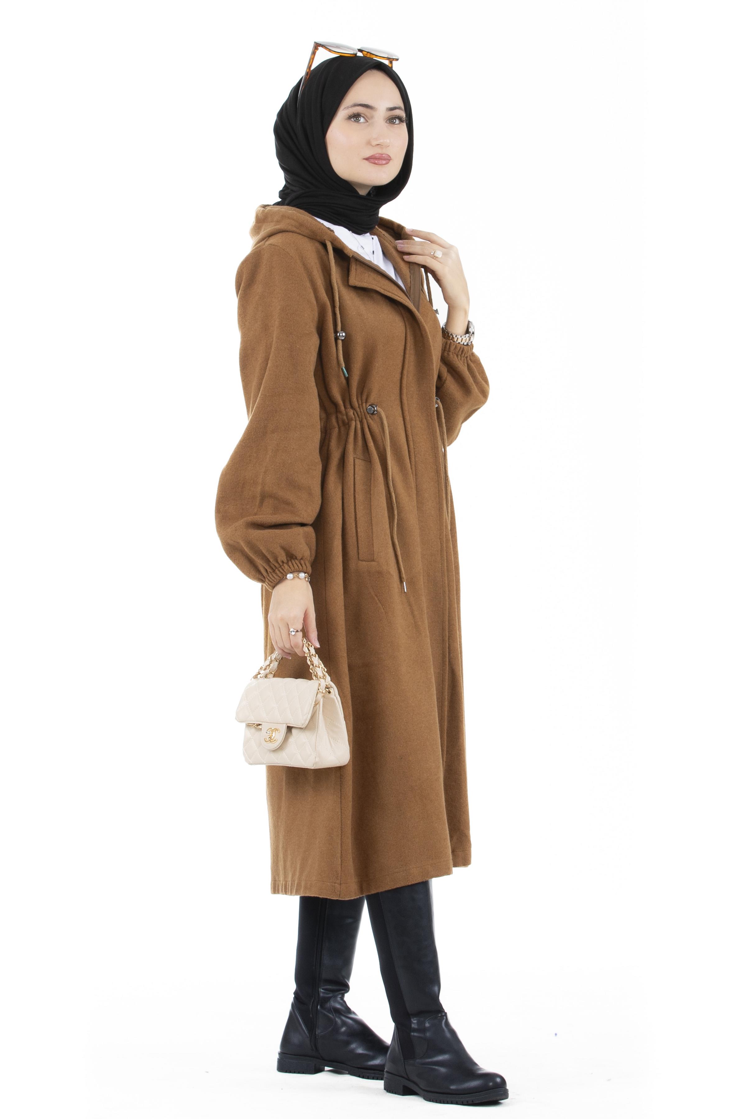 Waist Tunnel Woolen coat-Tan