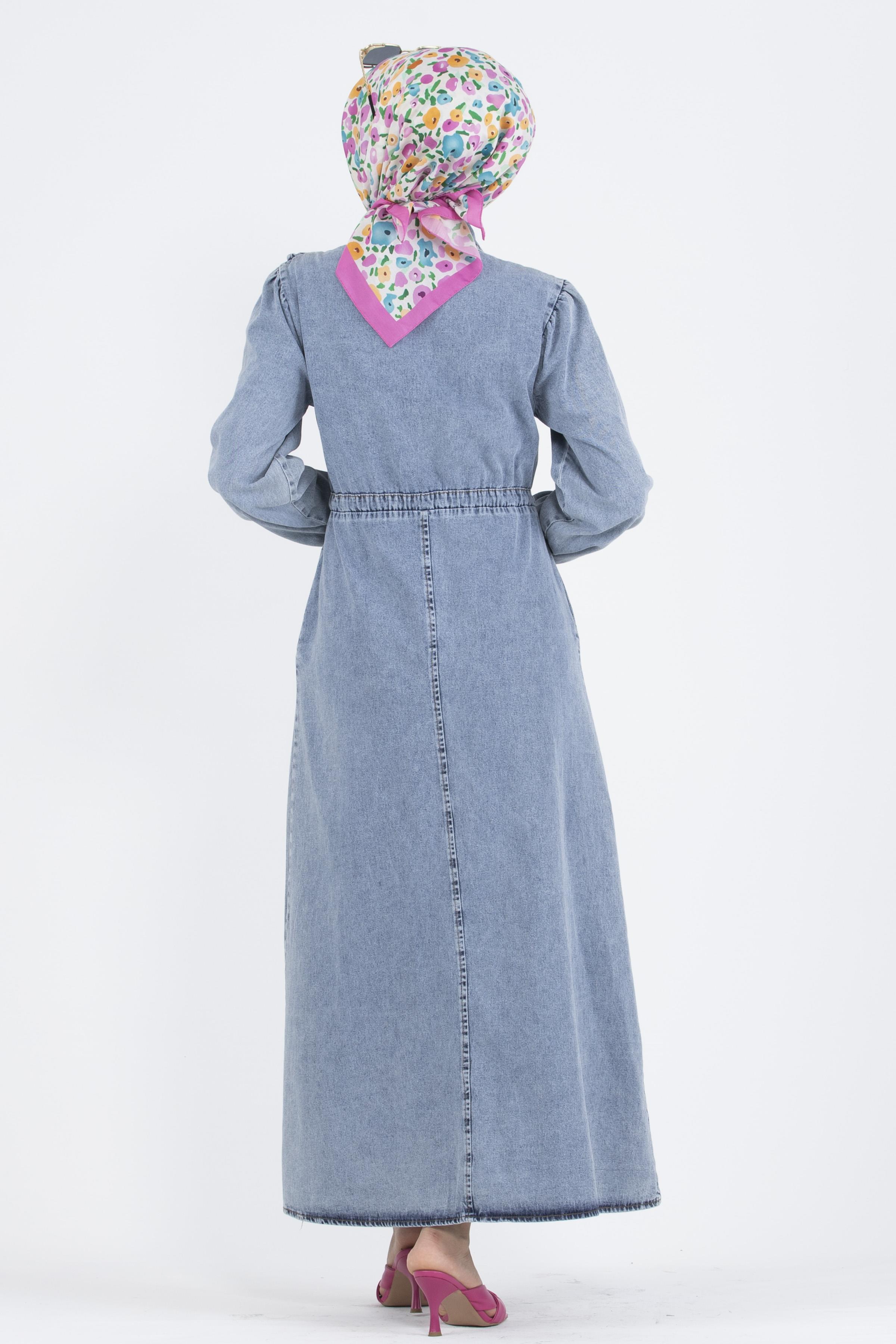 Waist Tunnel Jean Dress-Blue