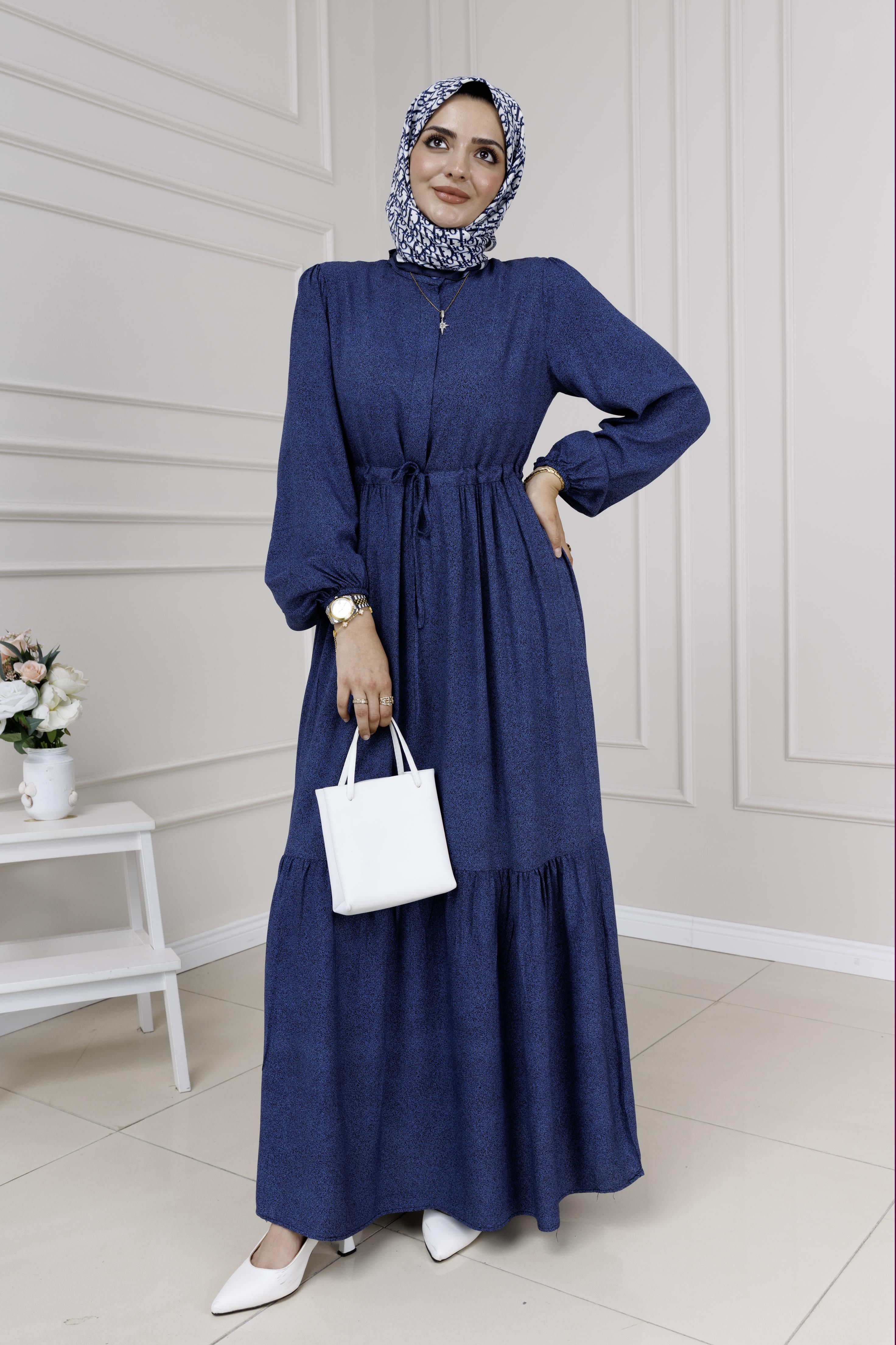 Beli Tünelli Nur Elbise-Mavi