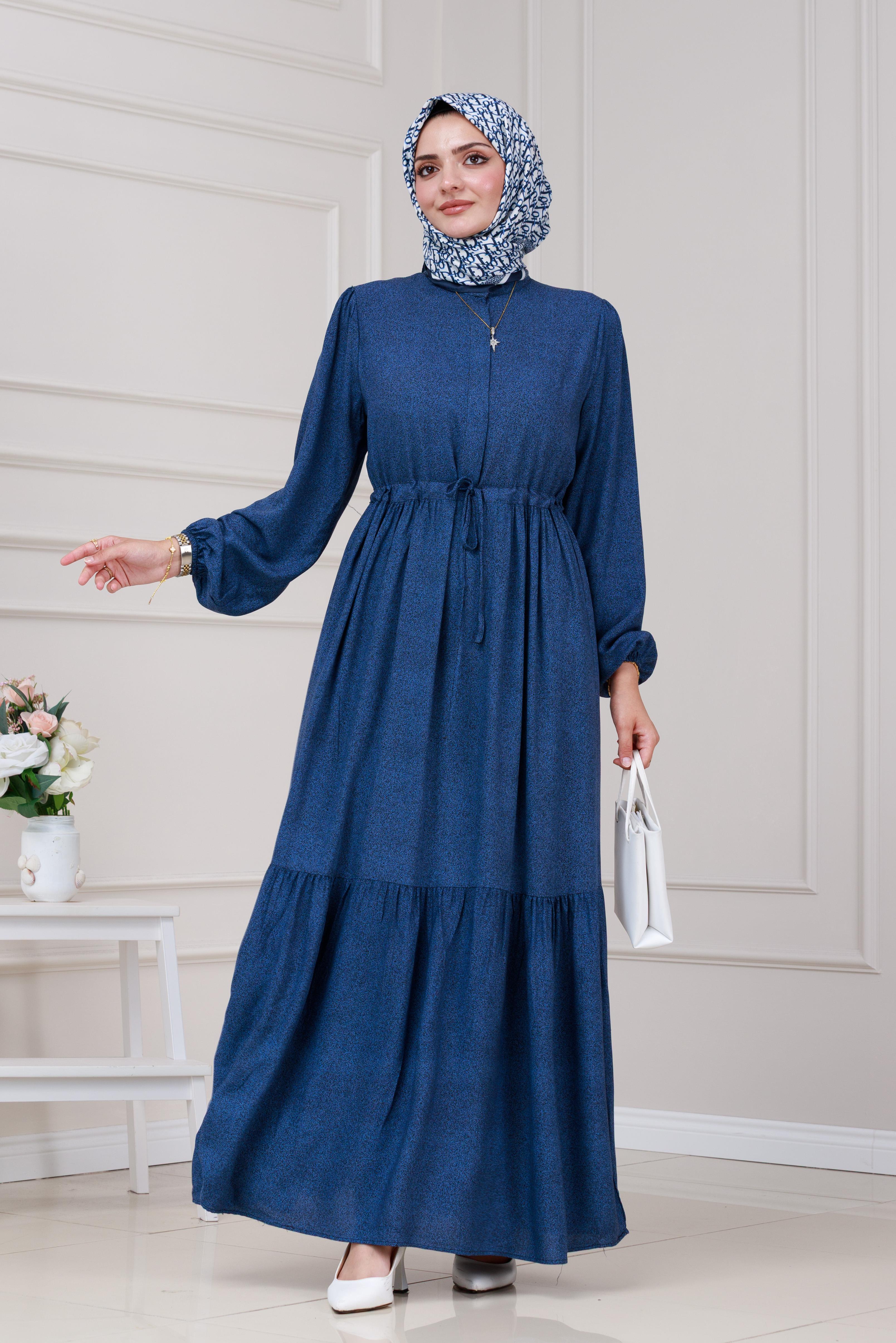 Beli Tünelli Nur Elbise-Mavi