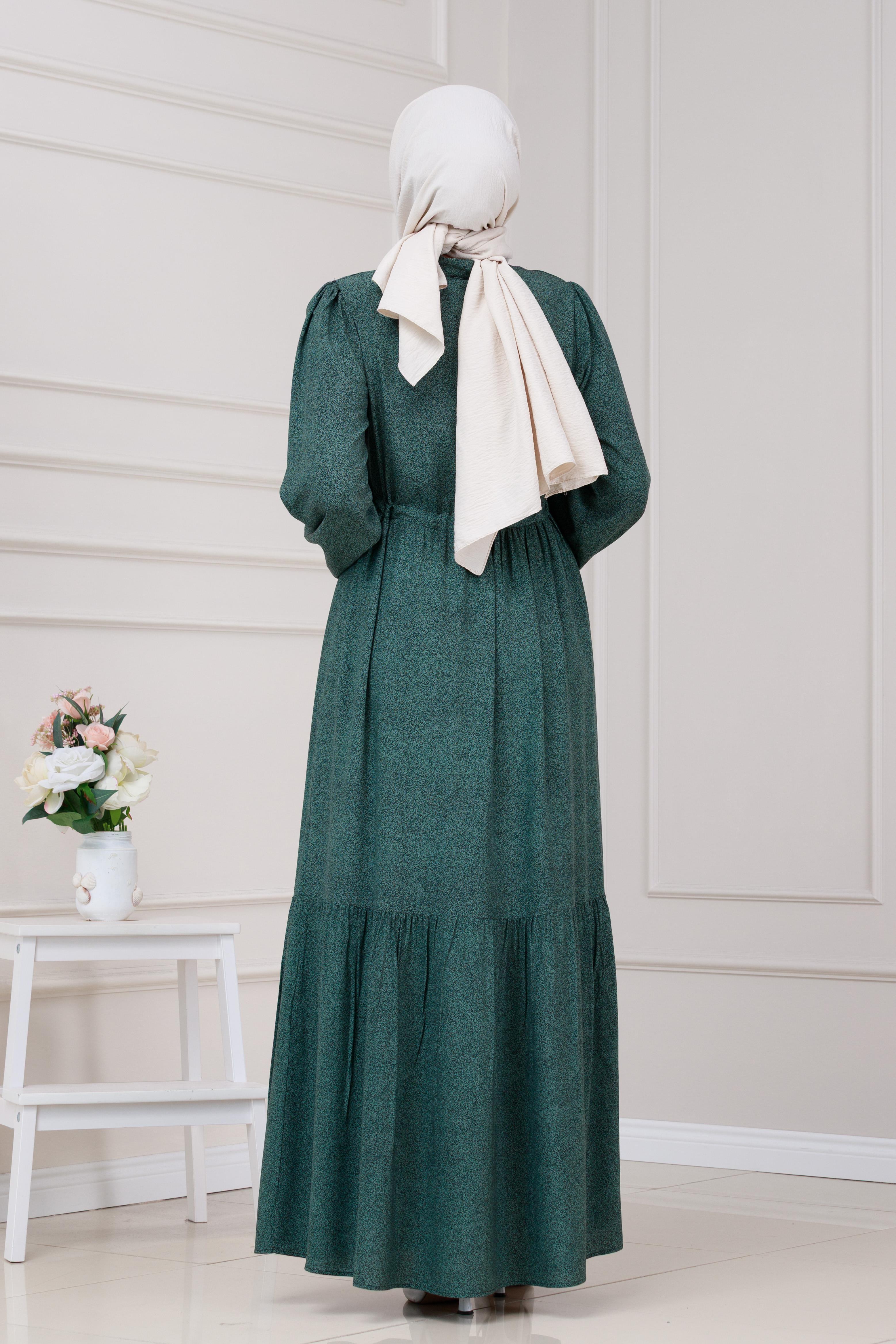 Beli Tünelli Nur Elbise-Yeşil