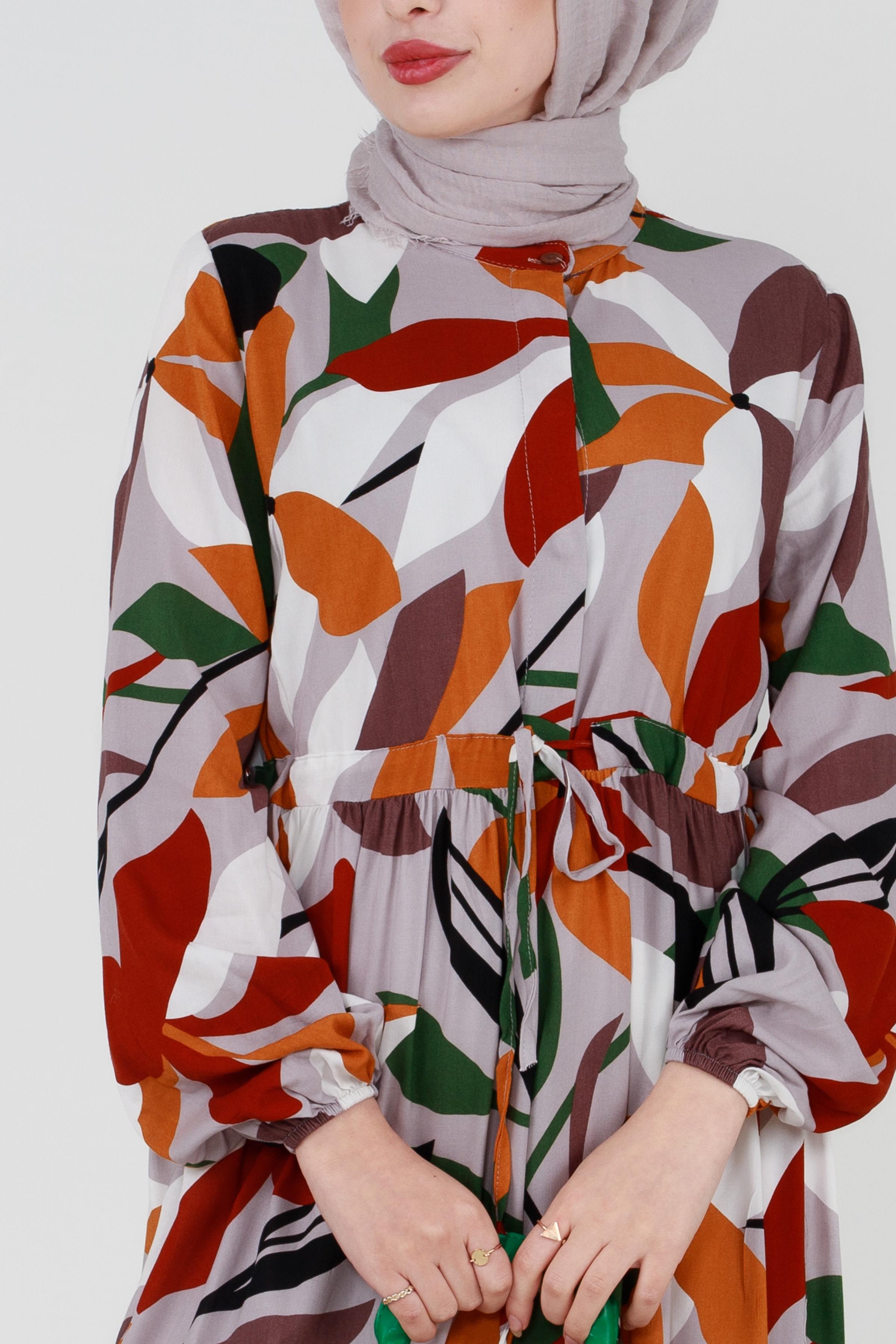Belted Colorful Viscose Dress - Mink