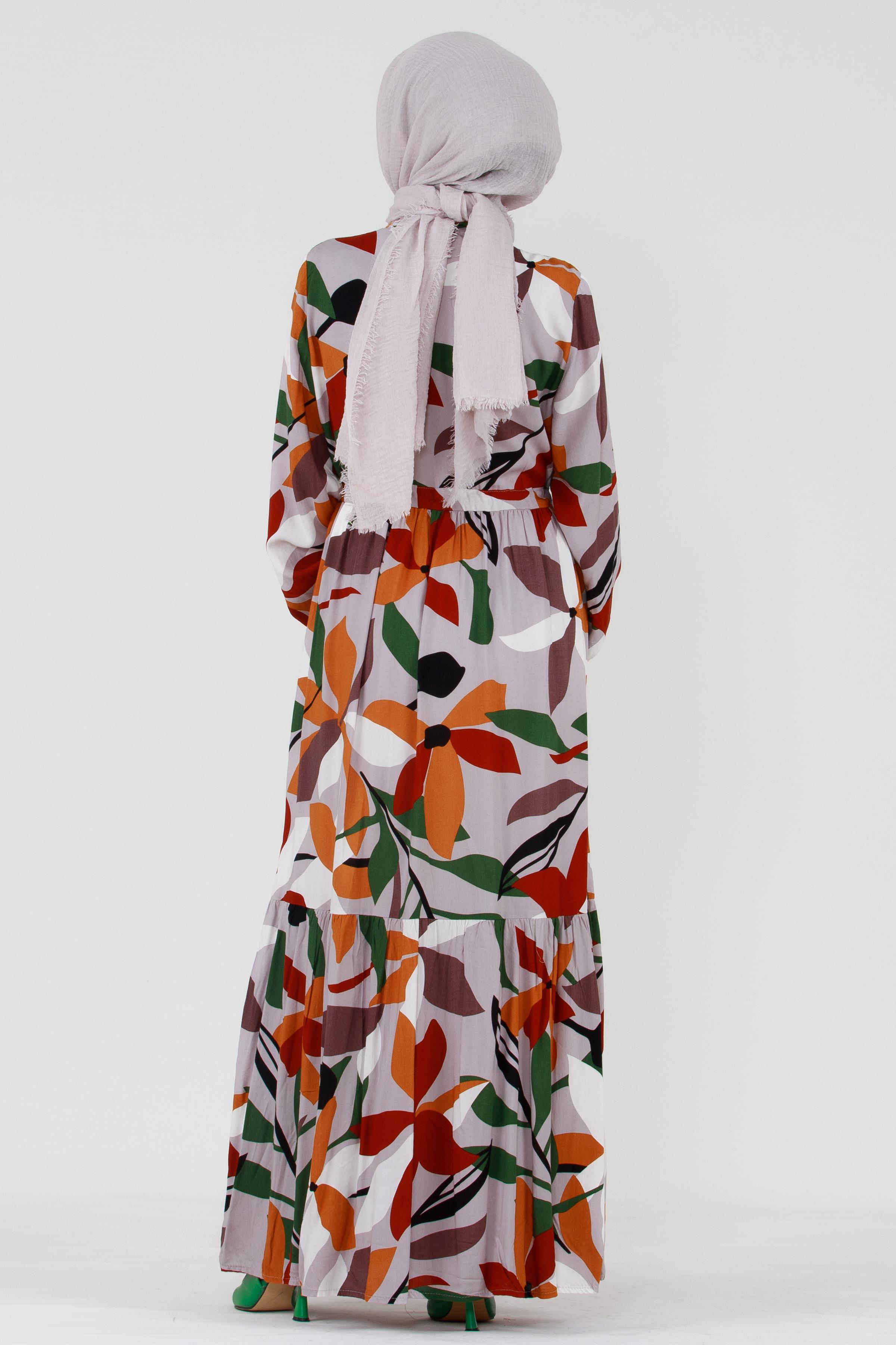 Belted Colorful Viscose Dress - Mink