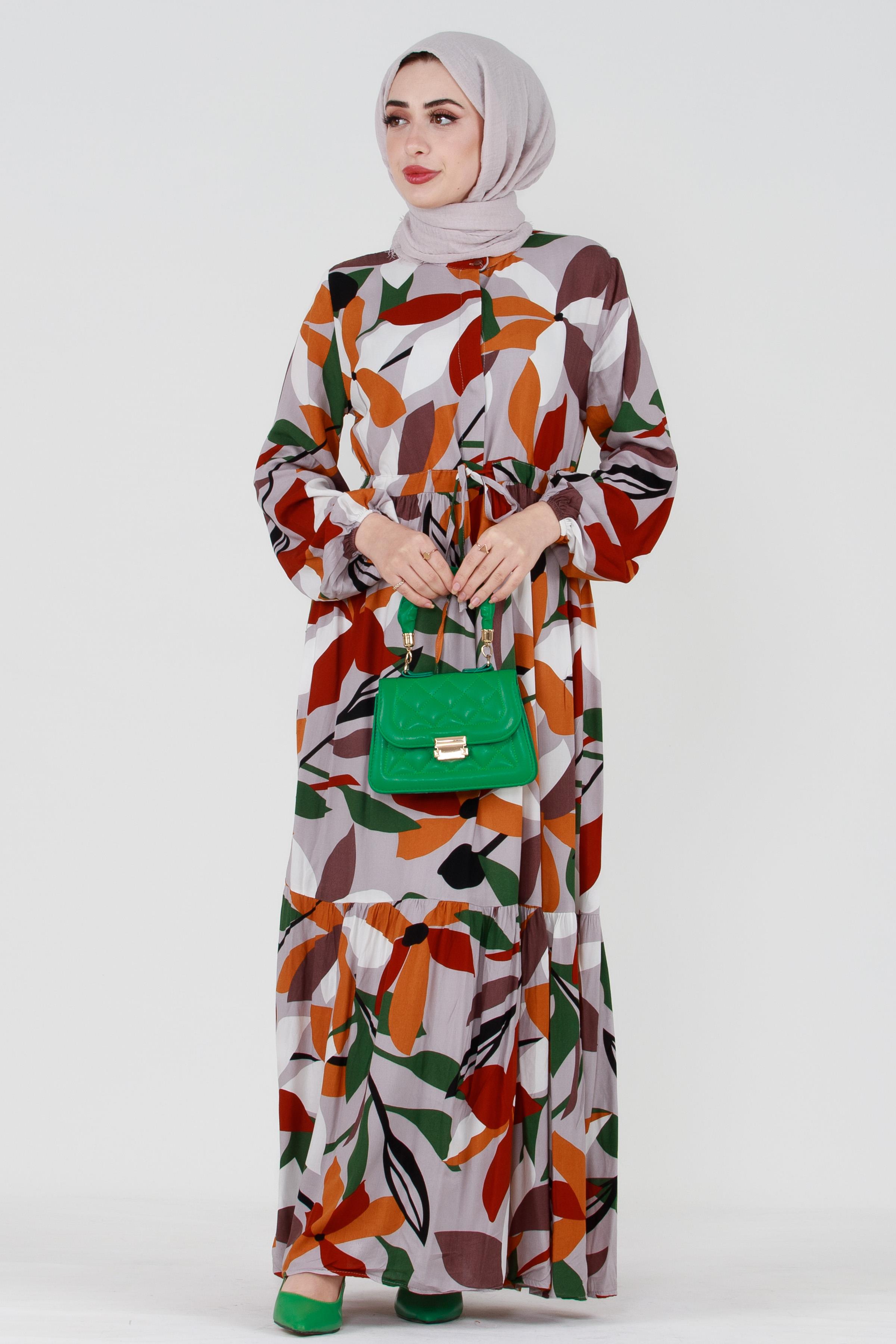 Belted Colorful Viscose Dress - Mink