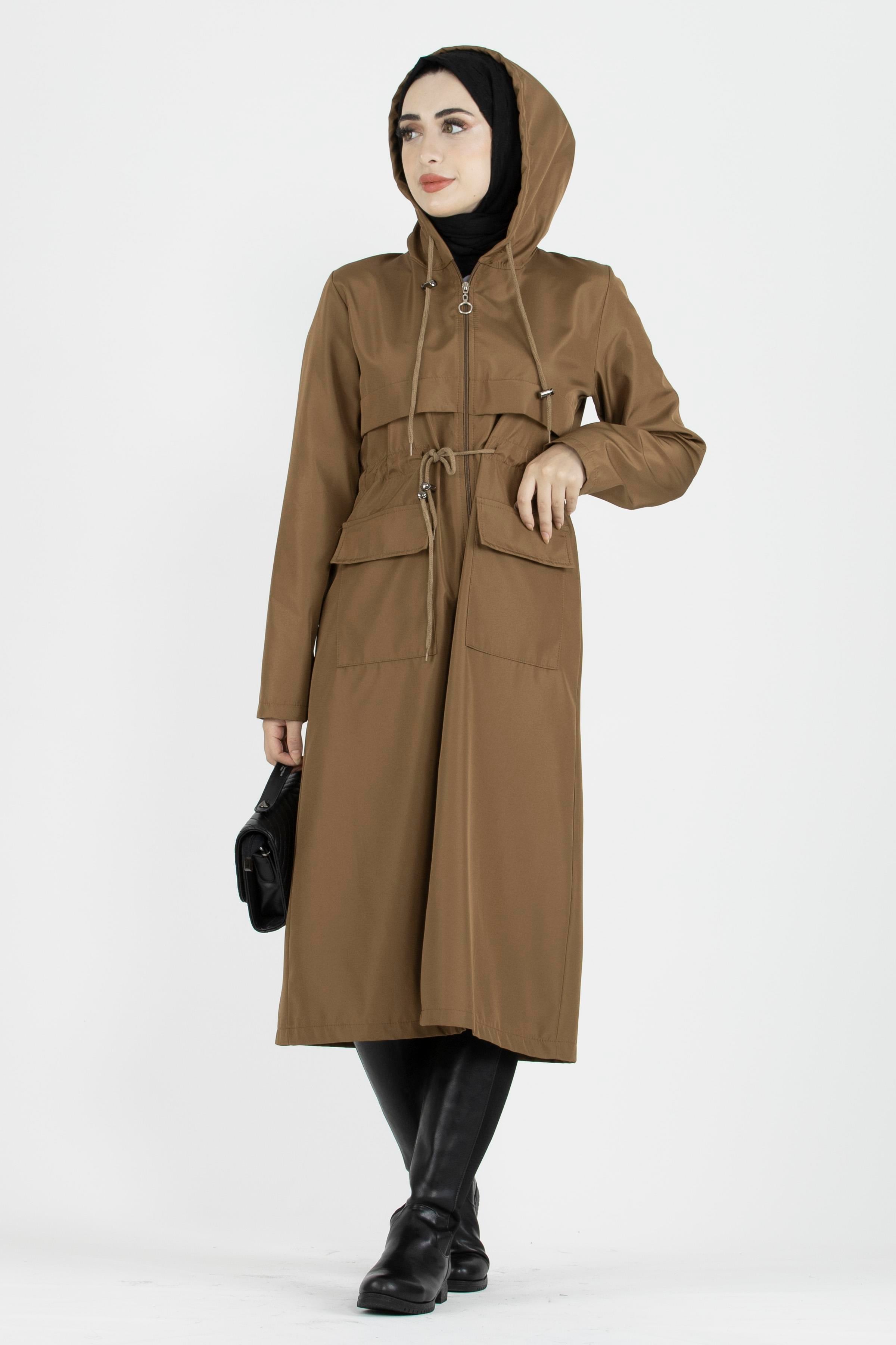 ترنشكوت بحزام مخفي على الخصر-اللون العسلي