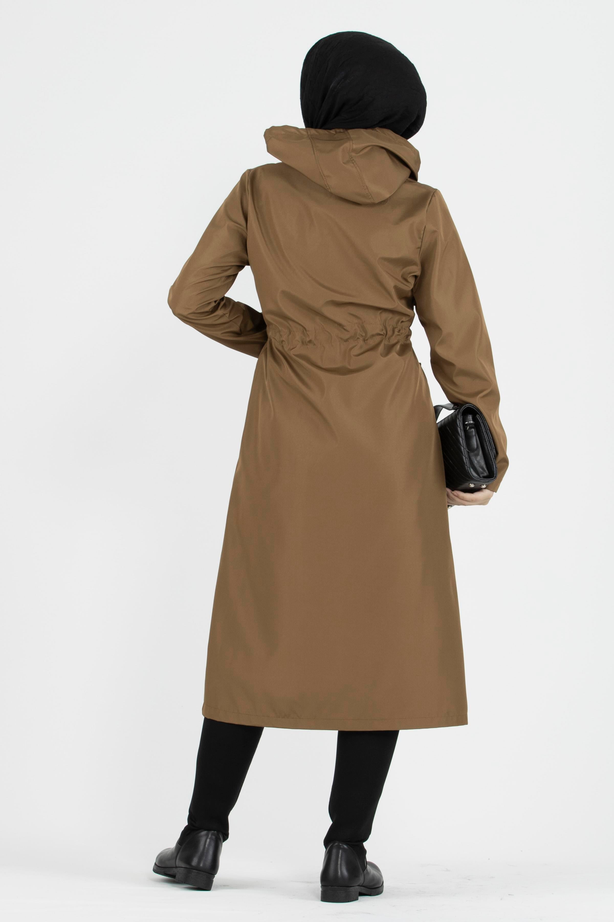 ترنشكوت بحزام مخفي على الخصر-اللون العسلي