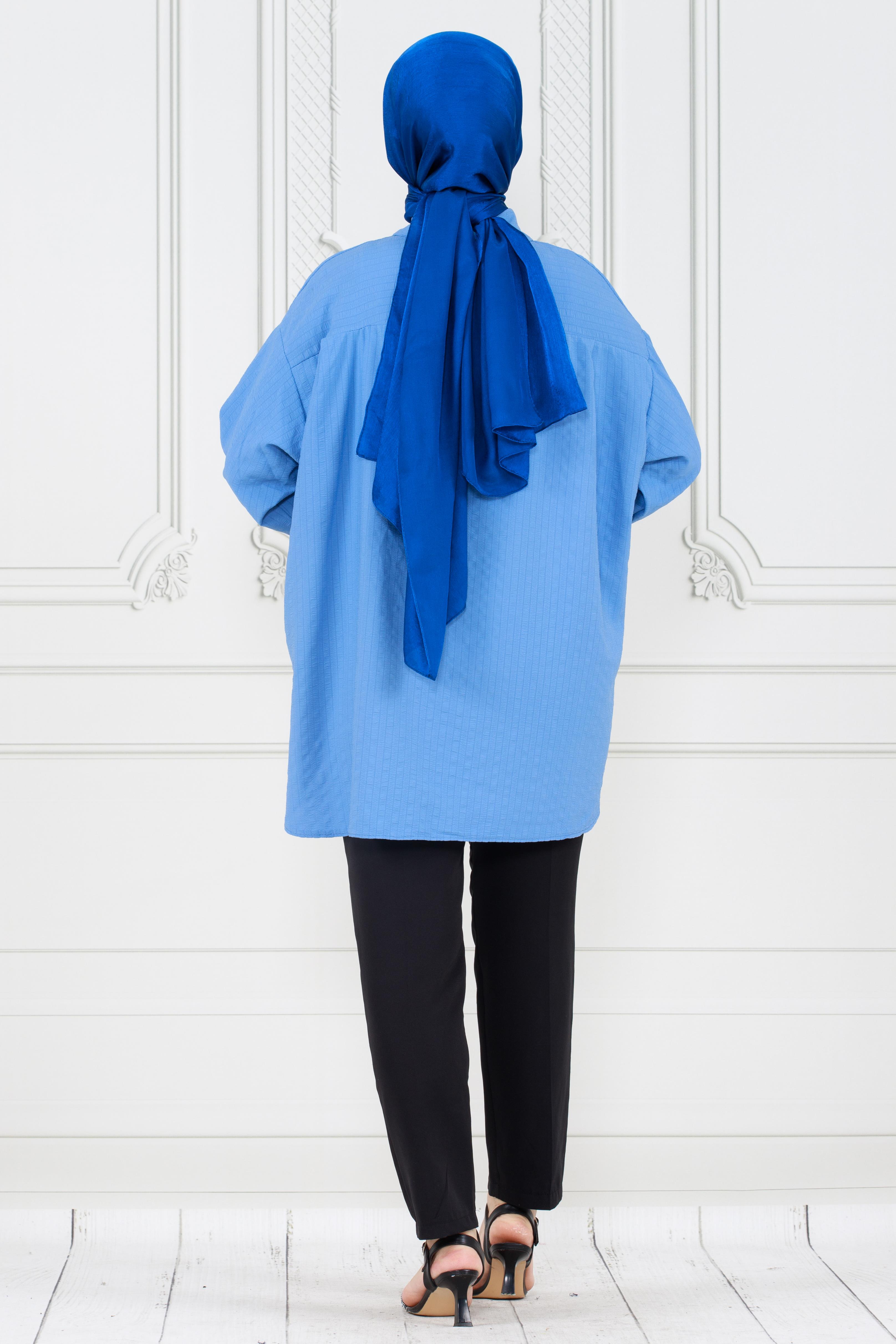 قميص فضفاض بفتحات جانبية - أزرق