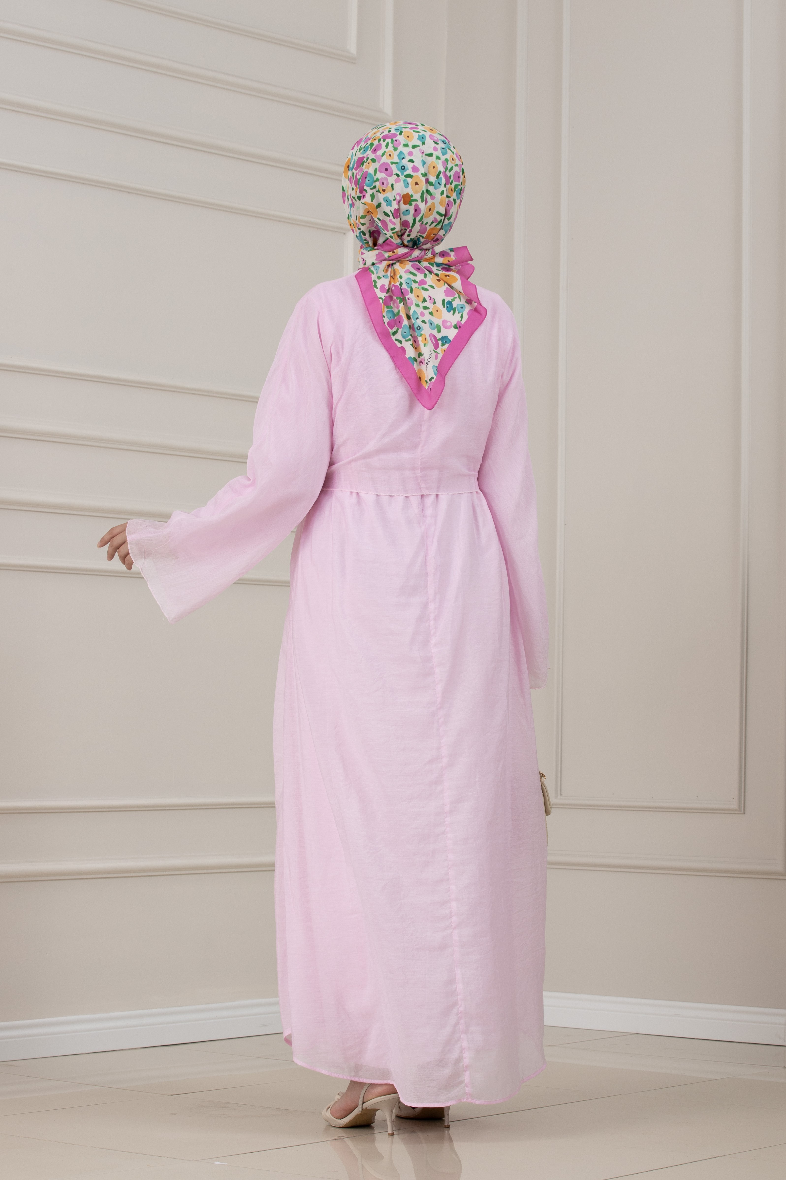 Bolerolu Toka Detaylı Defne Elbise-PEMBE