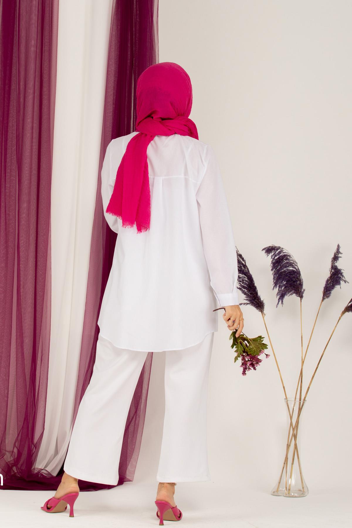 Bead Embroidered Tunic-White