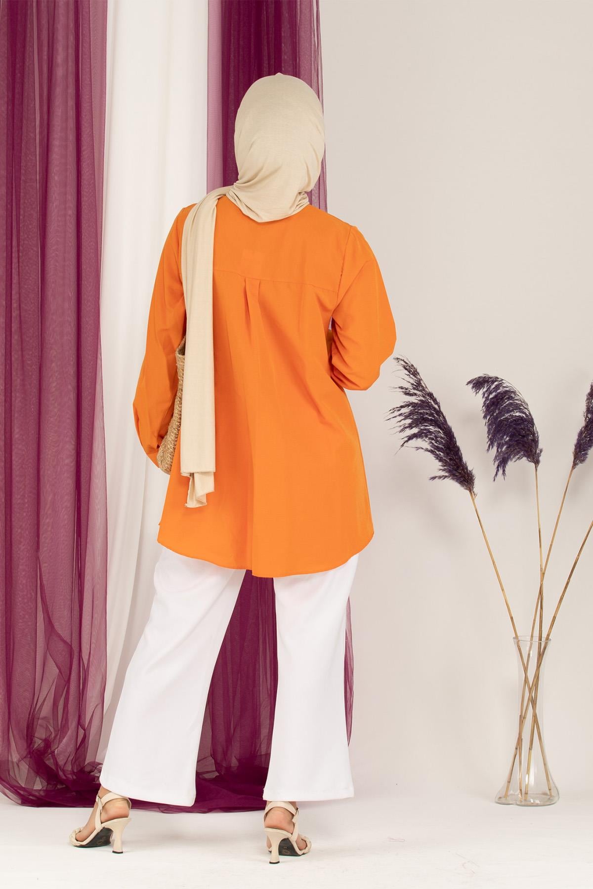 Bead Embroidered Tunic-Orange