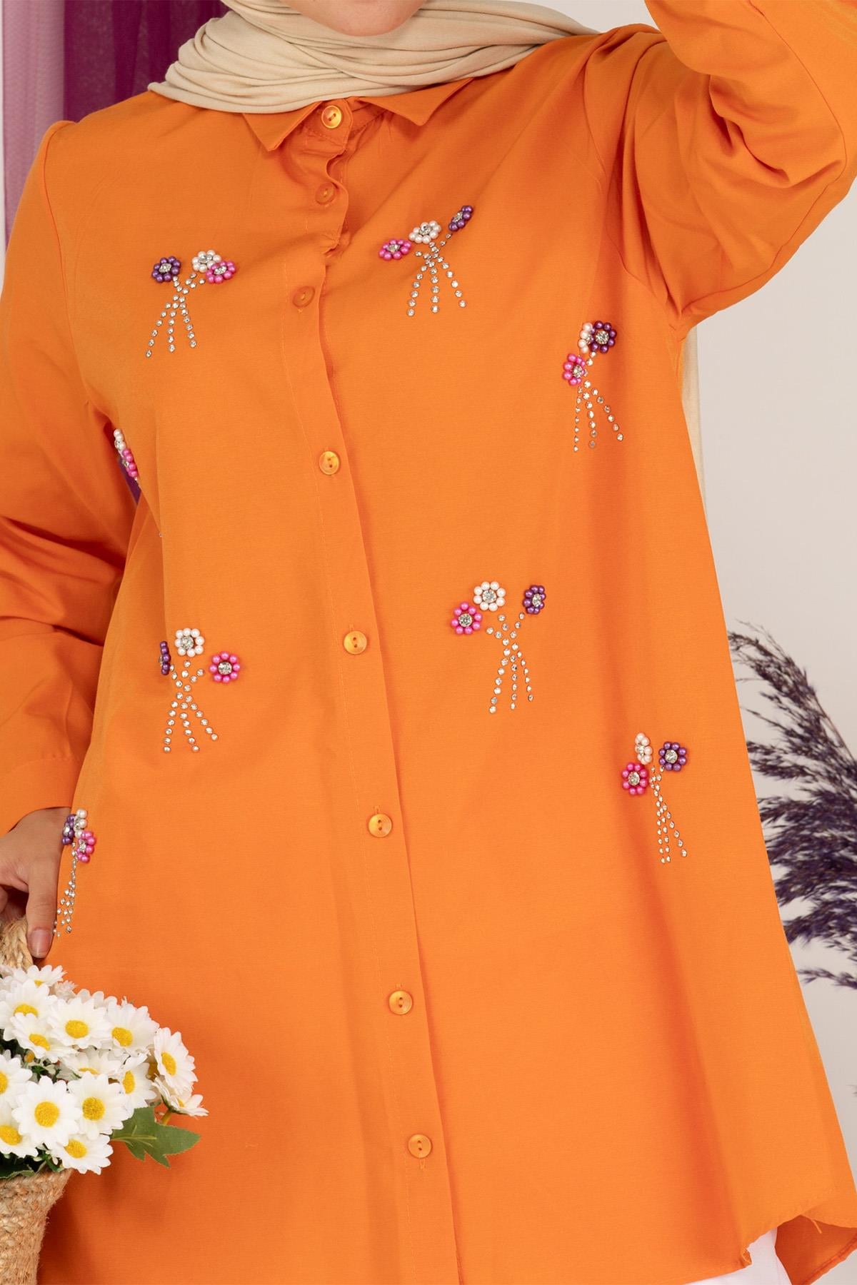 Bead Embroidered Tunic-Orange