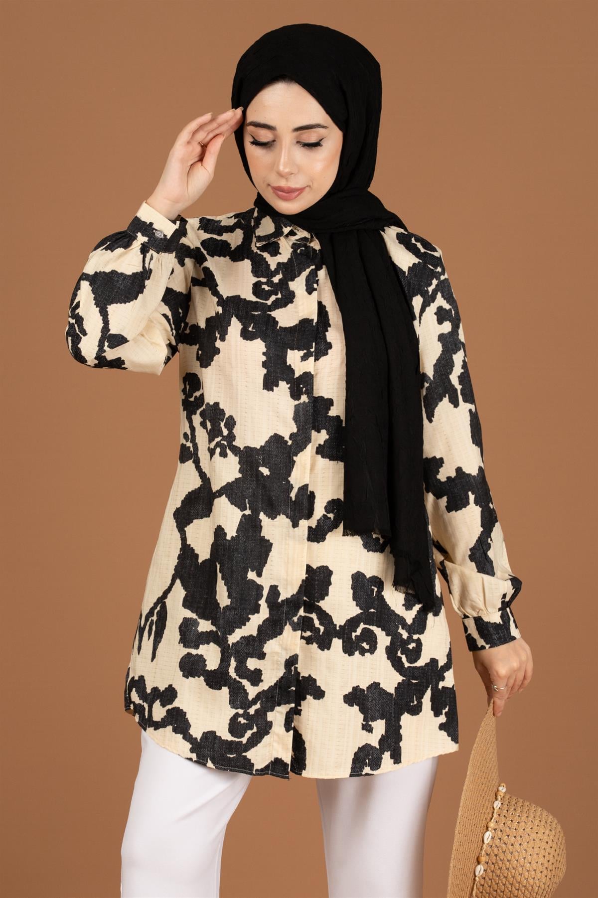 تونيك بنمط البروكار-اللون الأسود