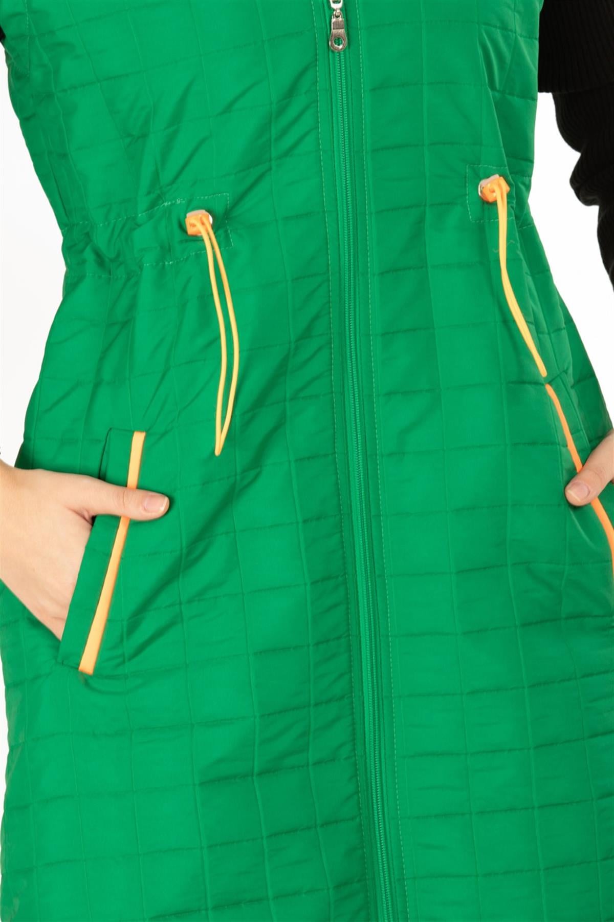  سترة طويلة كيبتونة(قماش مطرز)دون اكمام اخضر اللون