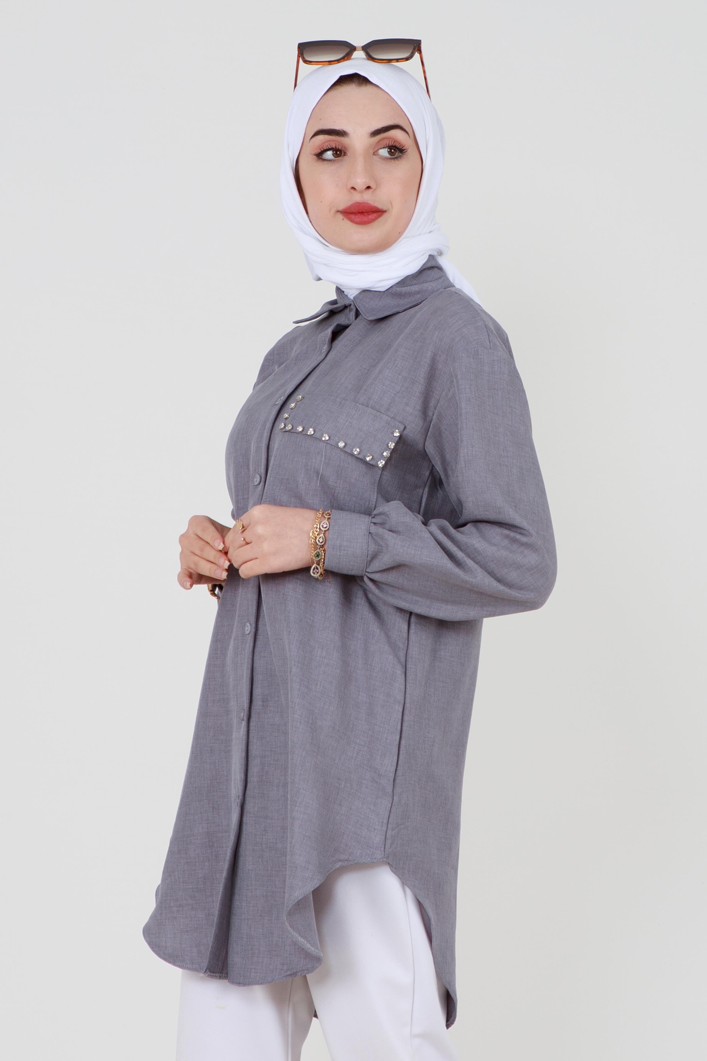 Shirt with Pocket Stone Detail - Grey.