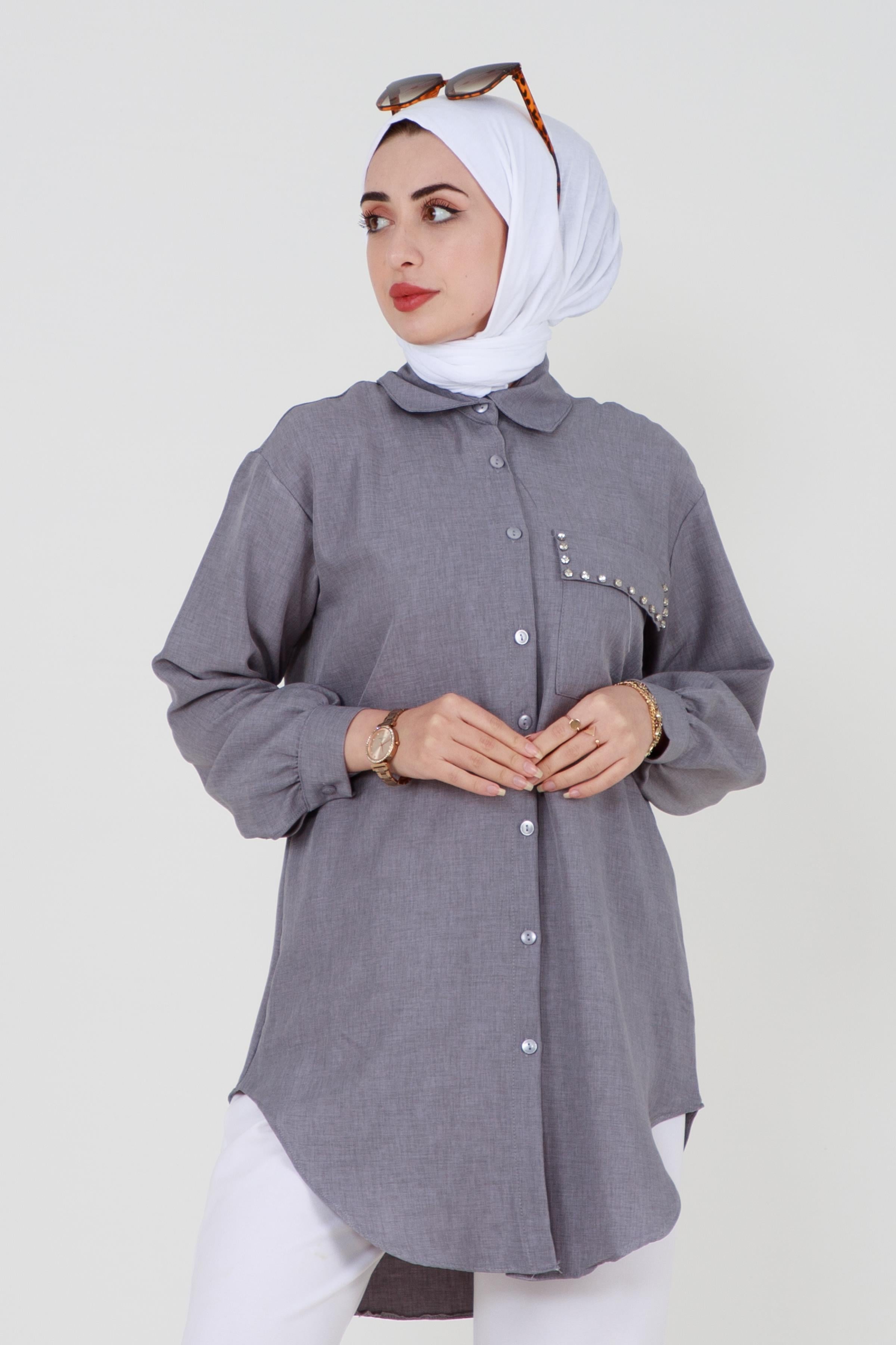 Shirt with Pocket Stone Detail - Grey.