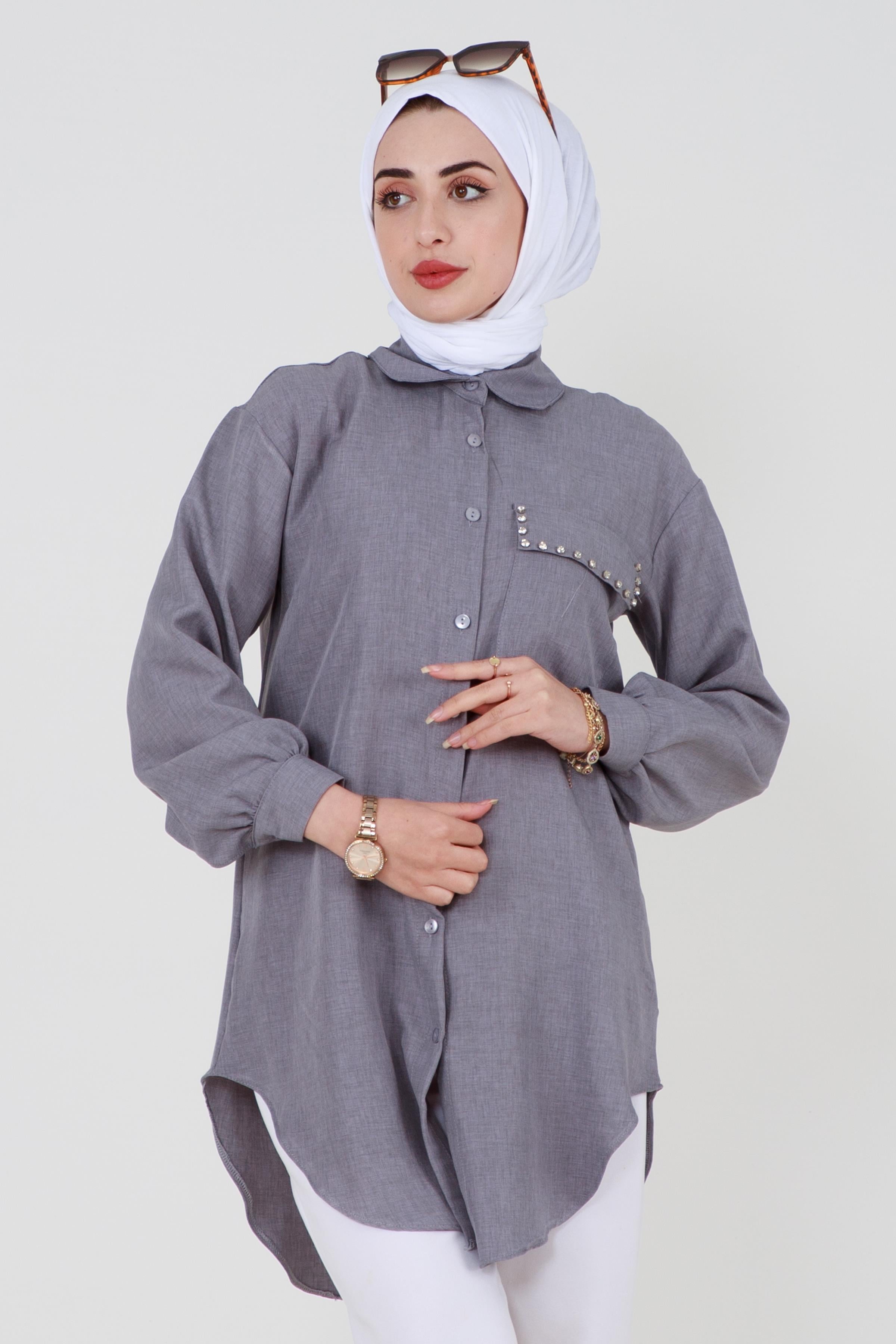Shirt with Pocket Stone Detail - Grey.