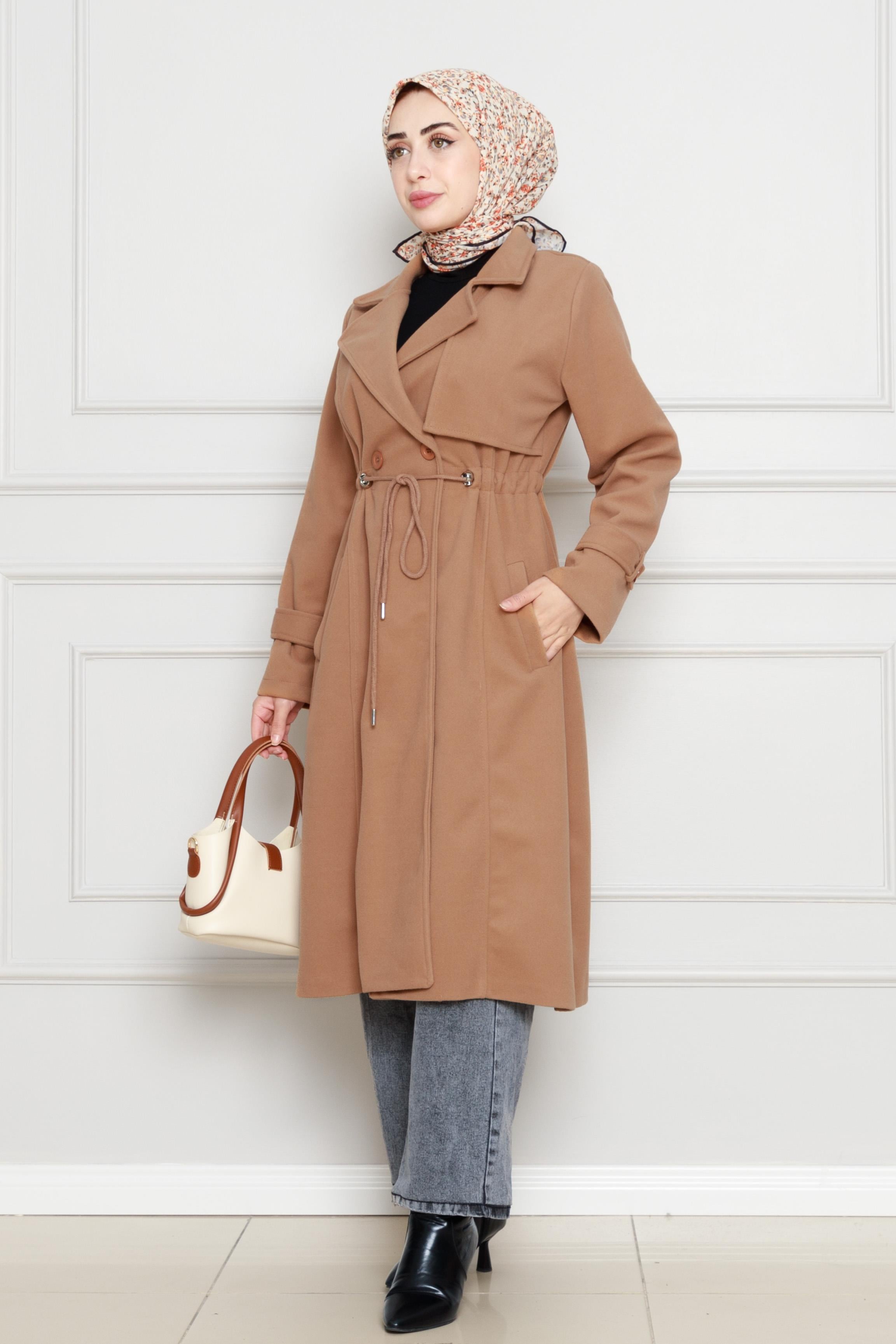 Cepken Detaylı Beli Tünelli Kaşe Kap-Camel